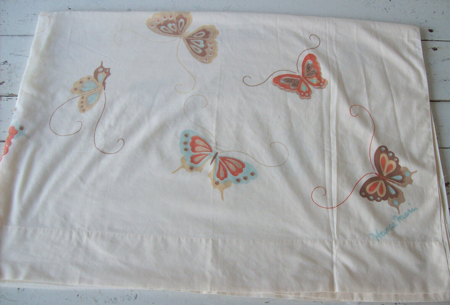 Vintage Hanae Mori for Martex Butterflies Full Flat Sheet~Cotton Blend