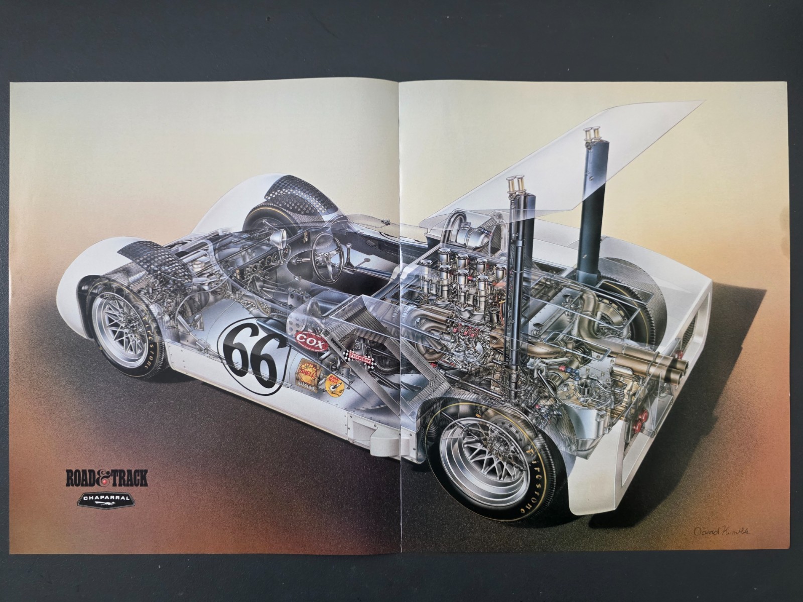 2001 Original Magazine Print of Chaparral Race Car cutaway Illustration