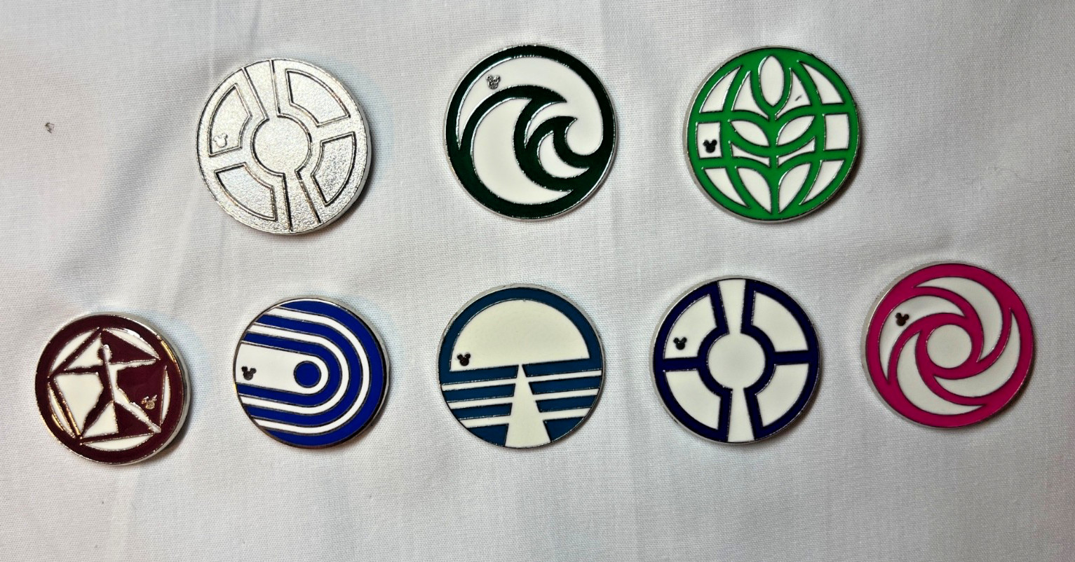 🌎WDW Epcot Pavillion Logo Pins Lot of 8 Vintage Hidden Mickey Future World Pins