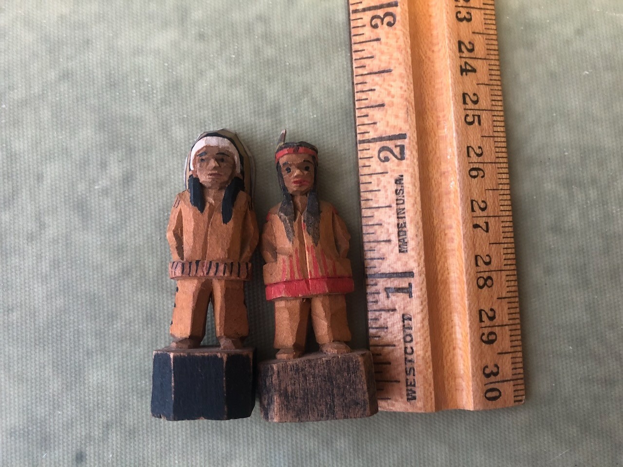 Vintage Miniature Wood Carving Cigar Store Indian Pair Hand Carved Germany 2\