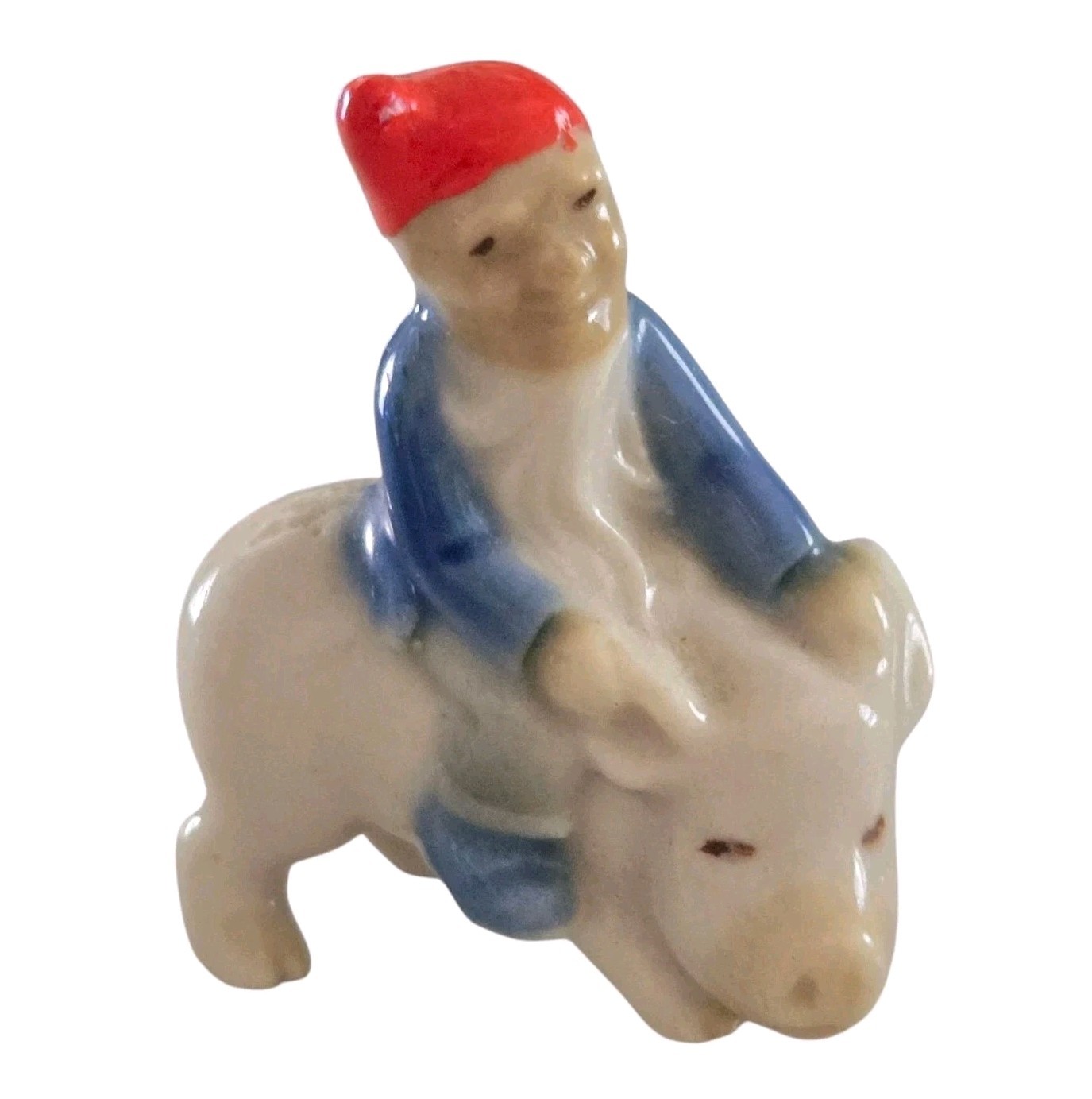 Vintage Wade Whimsies England Miniature Gnome Riding Pig Figurine