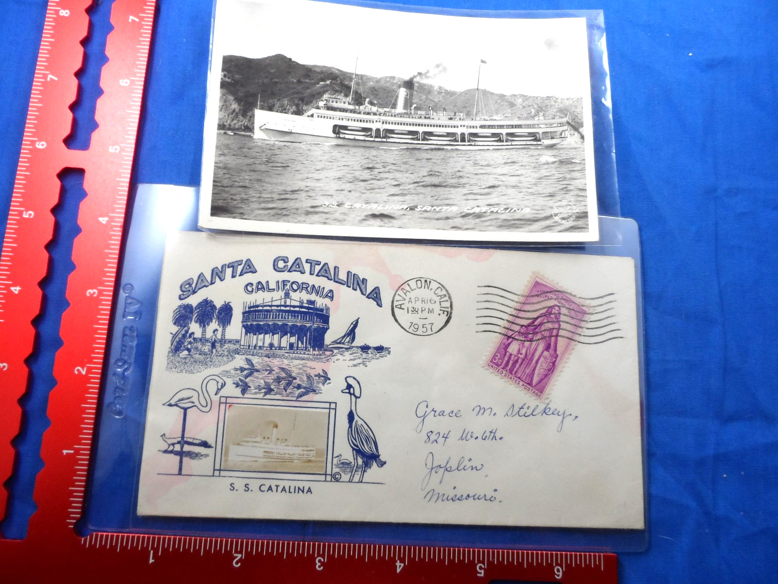 Rare Catalina Island 1957 Cover Envelope Real Photo of SS Catalina, RPPC Ship
