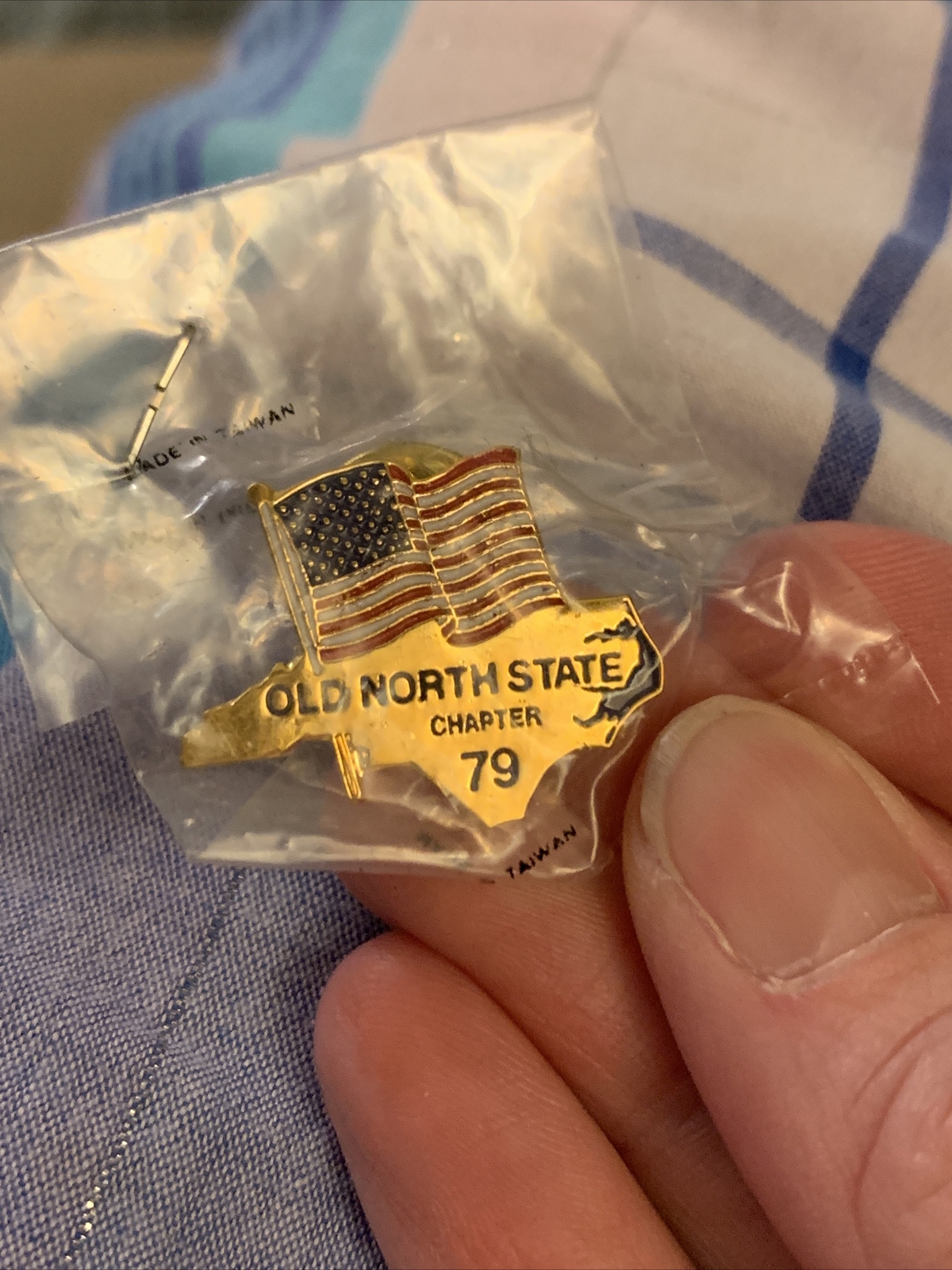 Vintage Old North State Chapter 79 USA Gold Tone Enamel Lapel Pin (GW10)