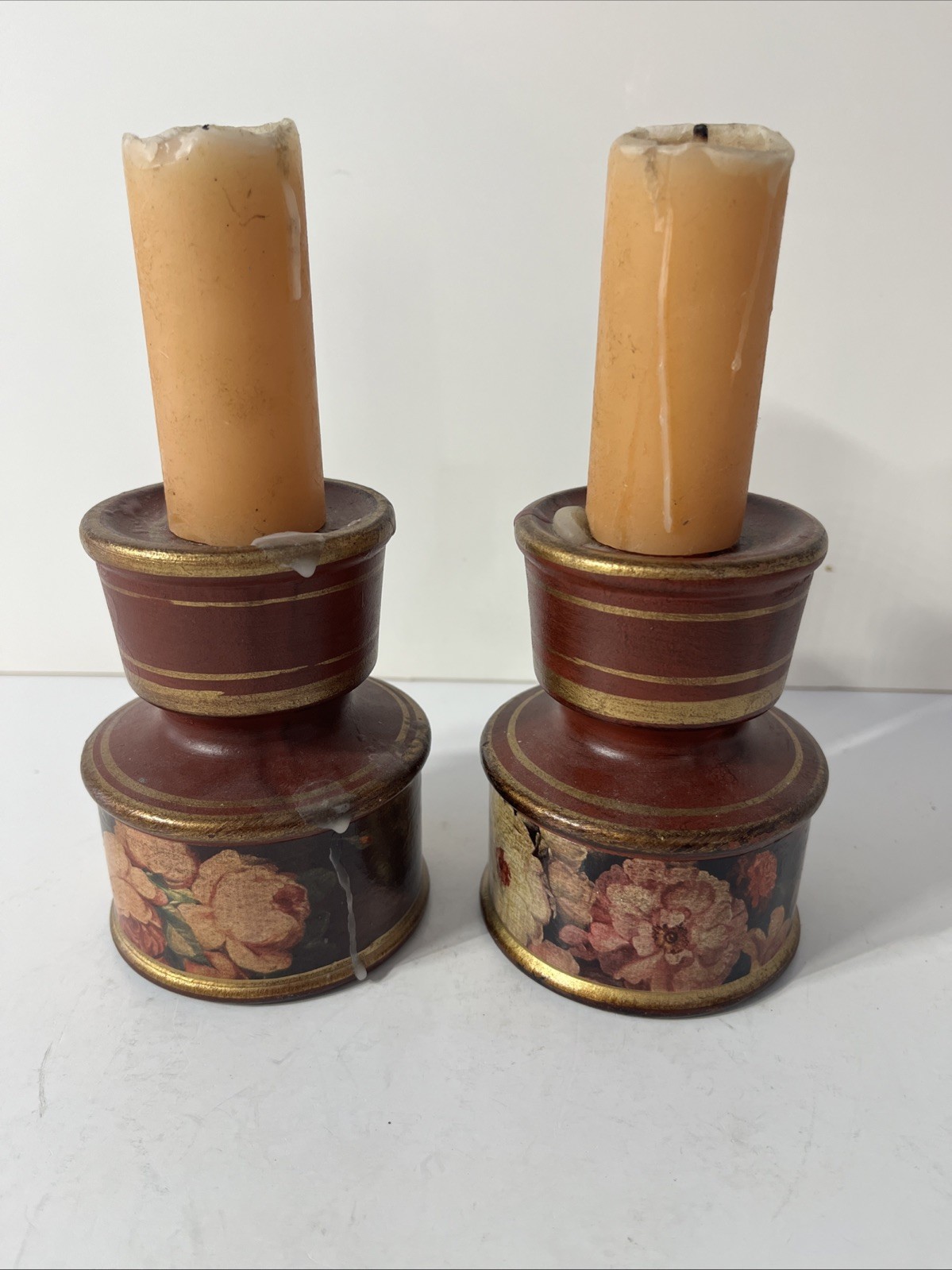 Vintage Italian Ceramic Candle Holders Set of 2 Cottage  Mid Century Farmhouse
