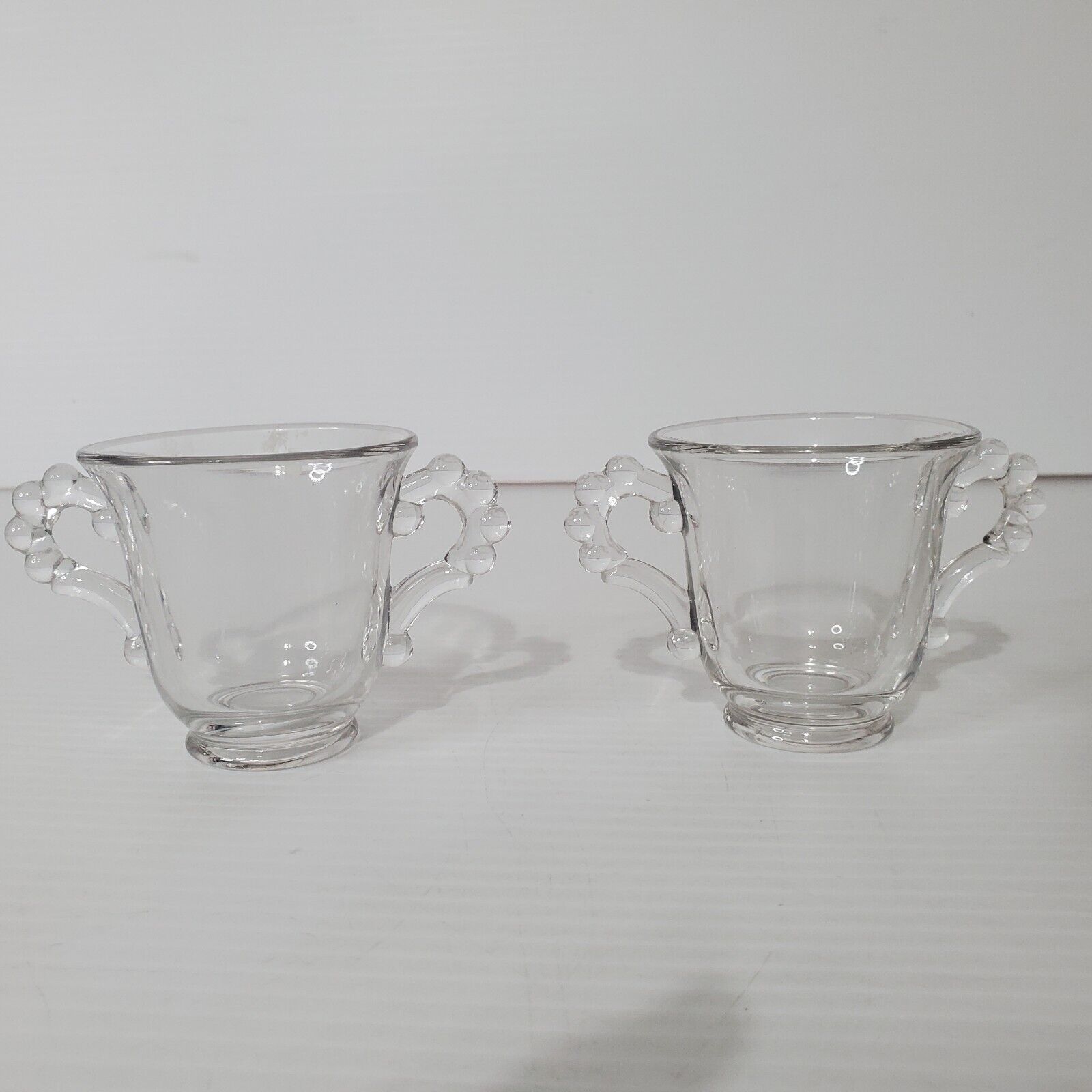 Vintage Imperial Sugar Bowl Clear Glass Candlewick Beaded 2 Handle Cups Set Lot