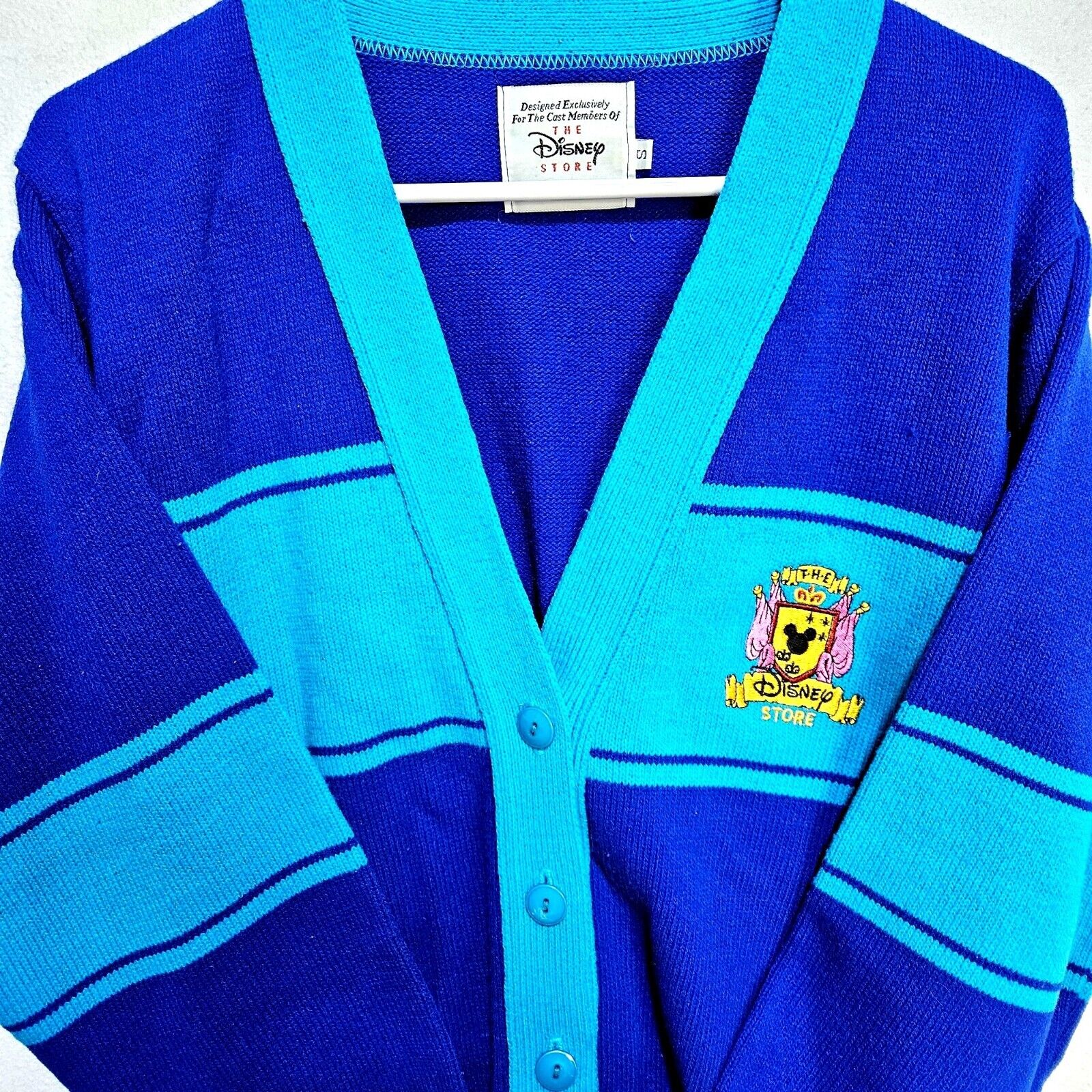 Disney Store Cast Member Cardigan Sweater Mens S Blue Embroidered Vintage 90s