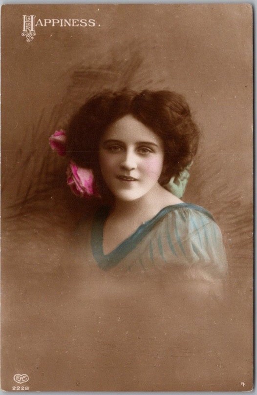 1913 Pretty Lady Tinted Photo RPPC Postcard \
