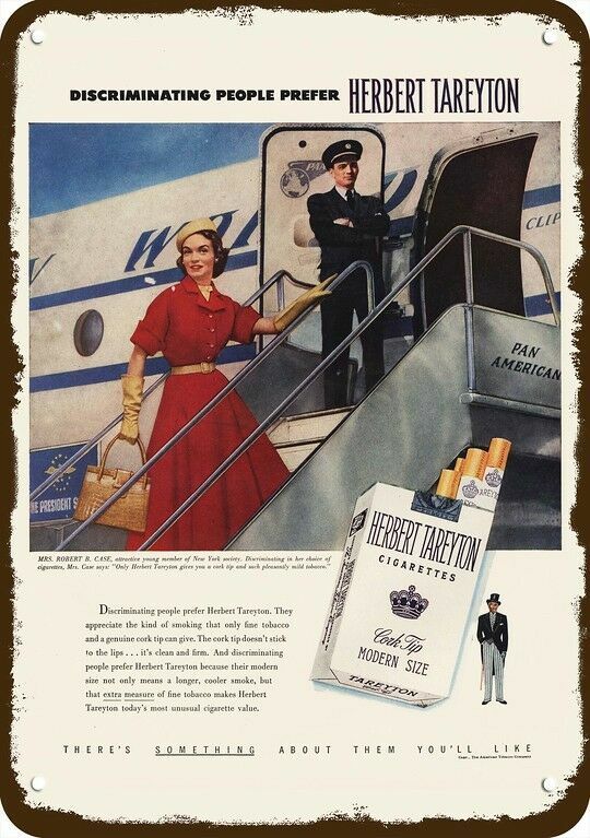 1952 HERBERT TEREYTON CIGARETTES Vintage Look DECORATIVE METAL SIGN - PAN AM JET 1952 HERBERT TEREYTON CIGARETTES Vintage Look DECORATIVE METAL SIGN - PAN AM JET