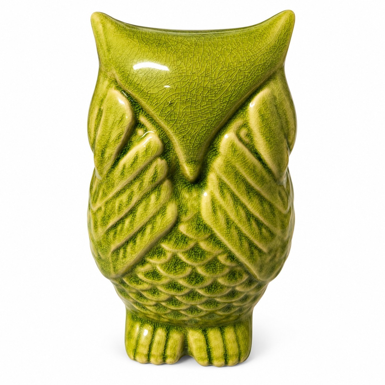 VTG Ceramic Owl Figurine Crackle Glaze Pottery Statue Decor Peekaboo Hide & Seek