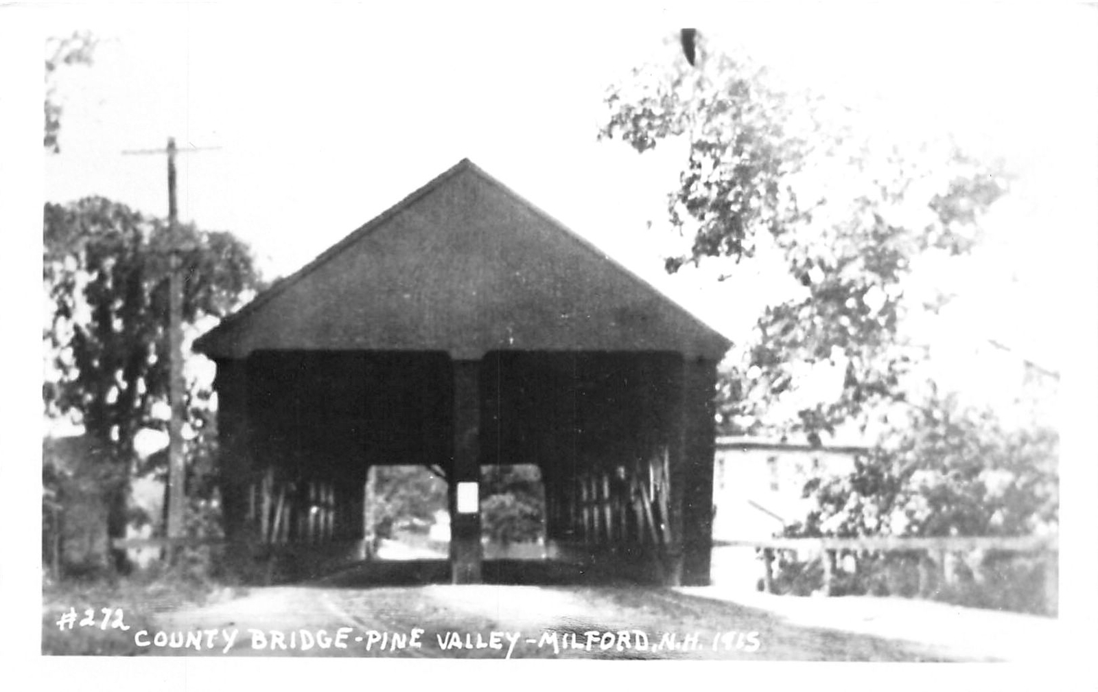 J51/ Milford New Hampshire RPPC Covered Bridge Postcard c1950s 144