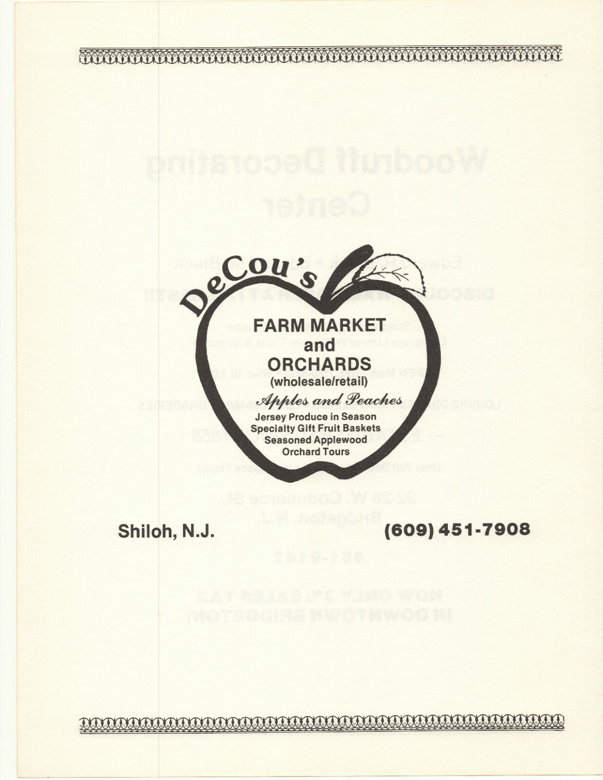 1986 DeCou's Farm Market and Orchards Advertisement Shiloh, New Jersey
