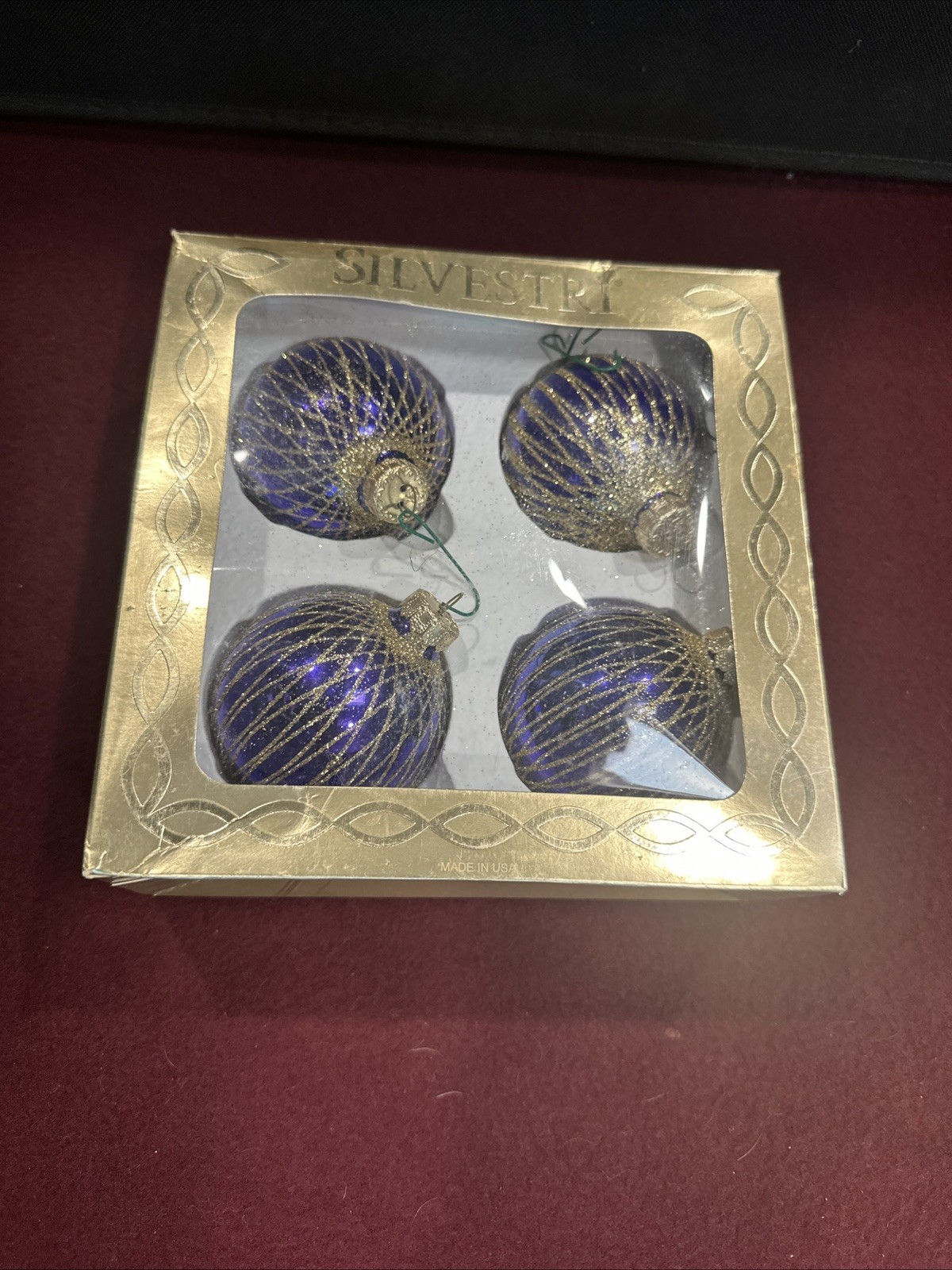4-Vintage Silvestri Gold Frosted Glass Christmas Ornaments Holiday USA Made