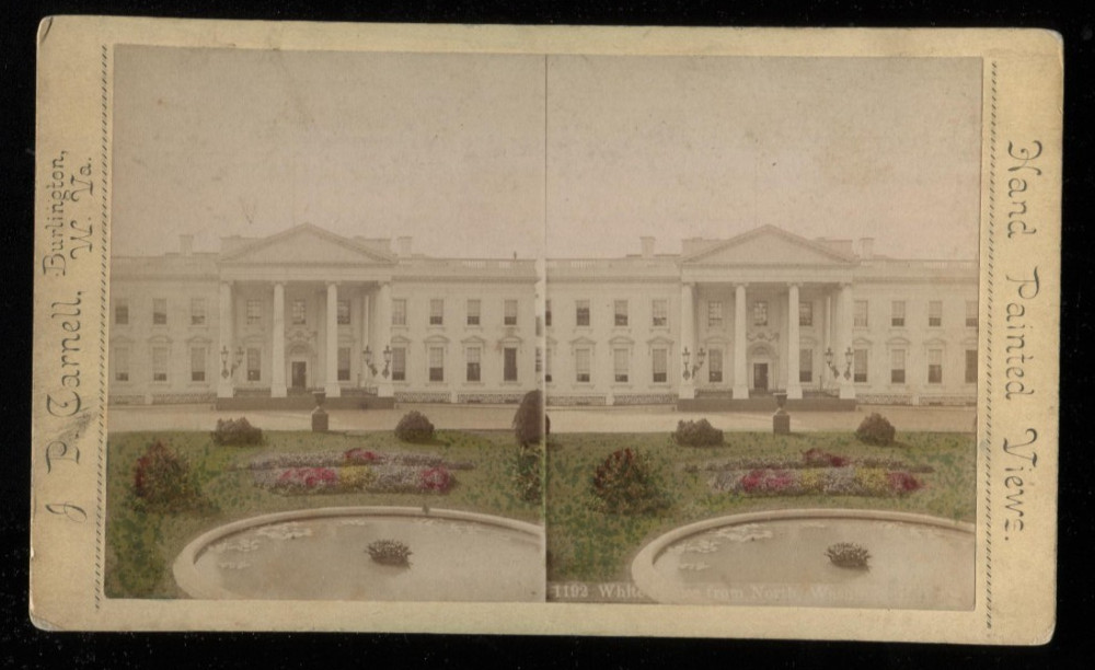 Large Stereoview Photograph, Hand Painted View Of The White House