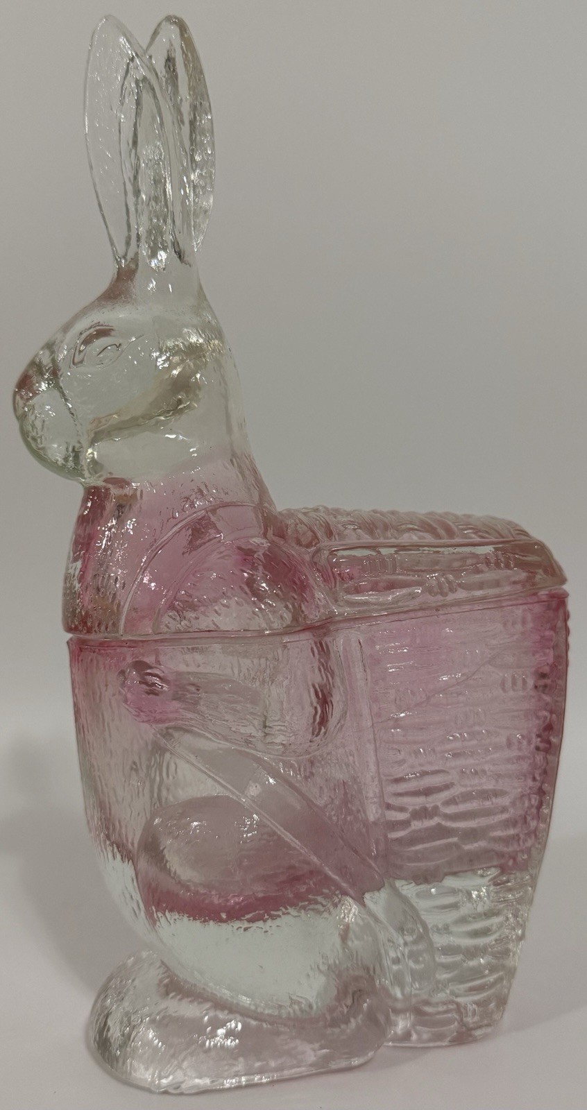 Vintage Pink Clear Glass Bunny Rabbit Candy Dish 2 Pc Covered Easter 9”