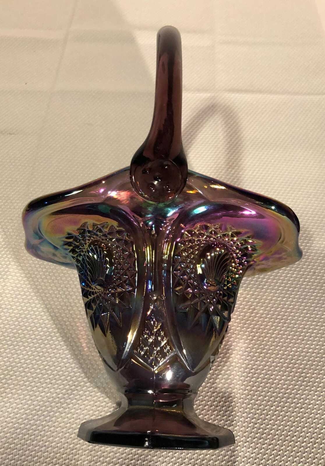 Vintage Indiana Amethyst Carnival Iridescent Glass Heirloom Basket