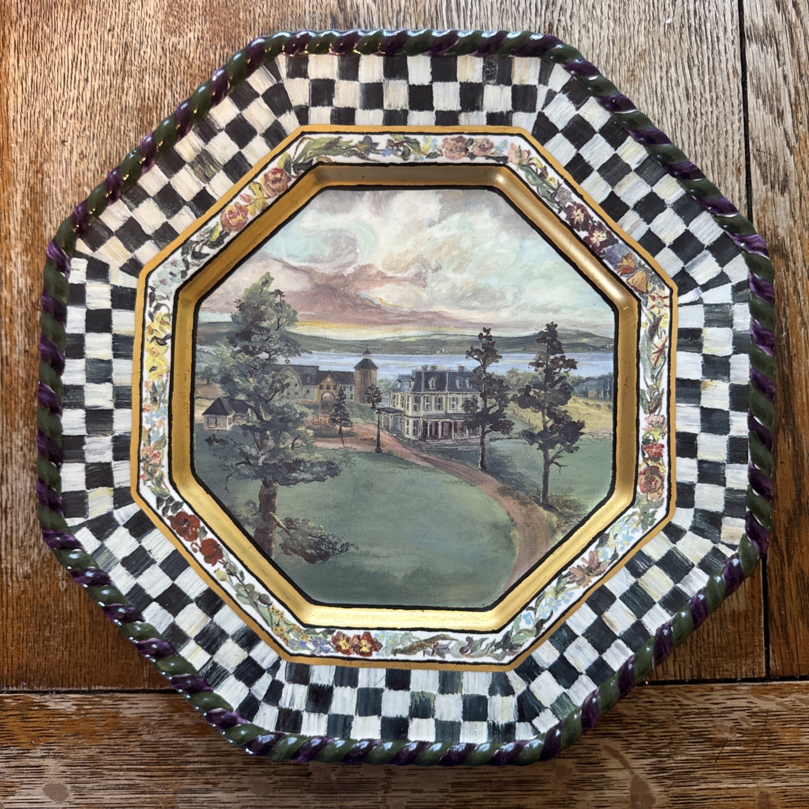 Mackenzie Childs Maclachlan Octagonal Earthenware Plate Hand Painted Landscape Mackenzie Childs Maclachlan Octagonal Earthenware Plate Hand Painted Landscape