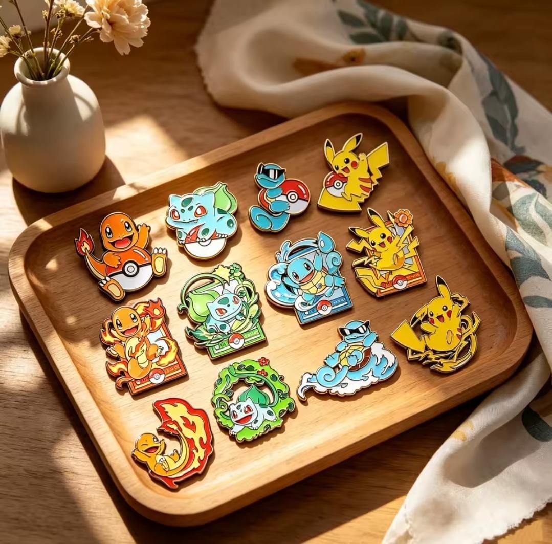 12 Pcs Pokémon Enamel Pins Set Pikachu Charmander Squirtle Collectible