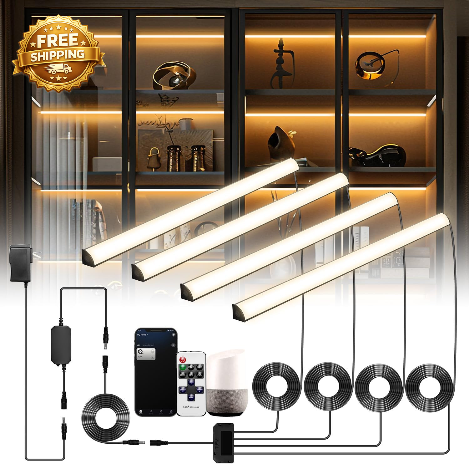 Black Shelf Lights LED Bookcase Lighting Compatible with Wifi Dimmable under Black Shelf Lights LED Bookcase Lighting Compatible with Wifi Dimmable under