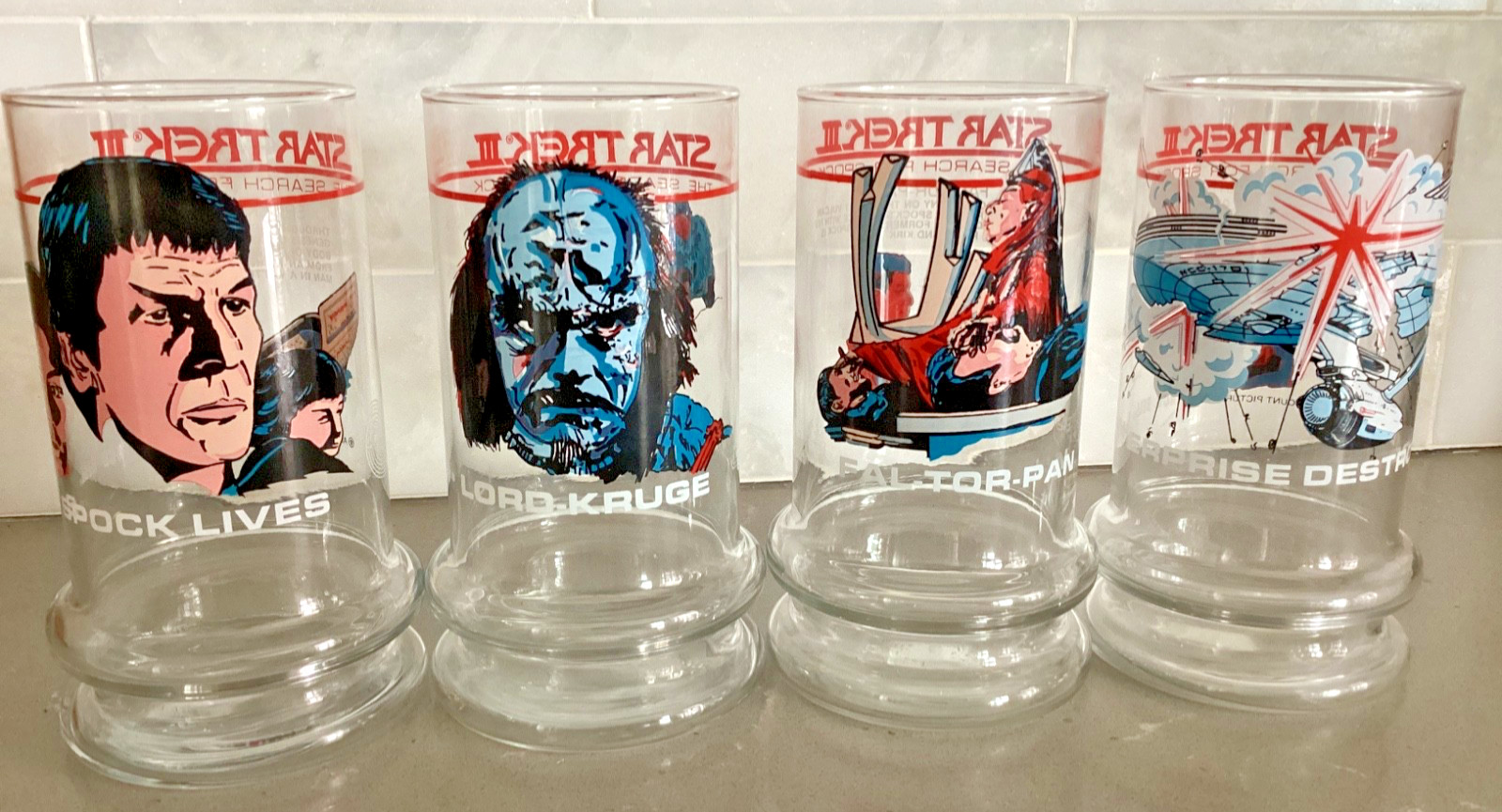 Star Trek III Search For Spock Taco Bell COMPLETE Glass Set of 4 Vintage 1984