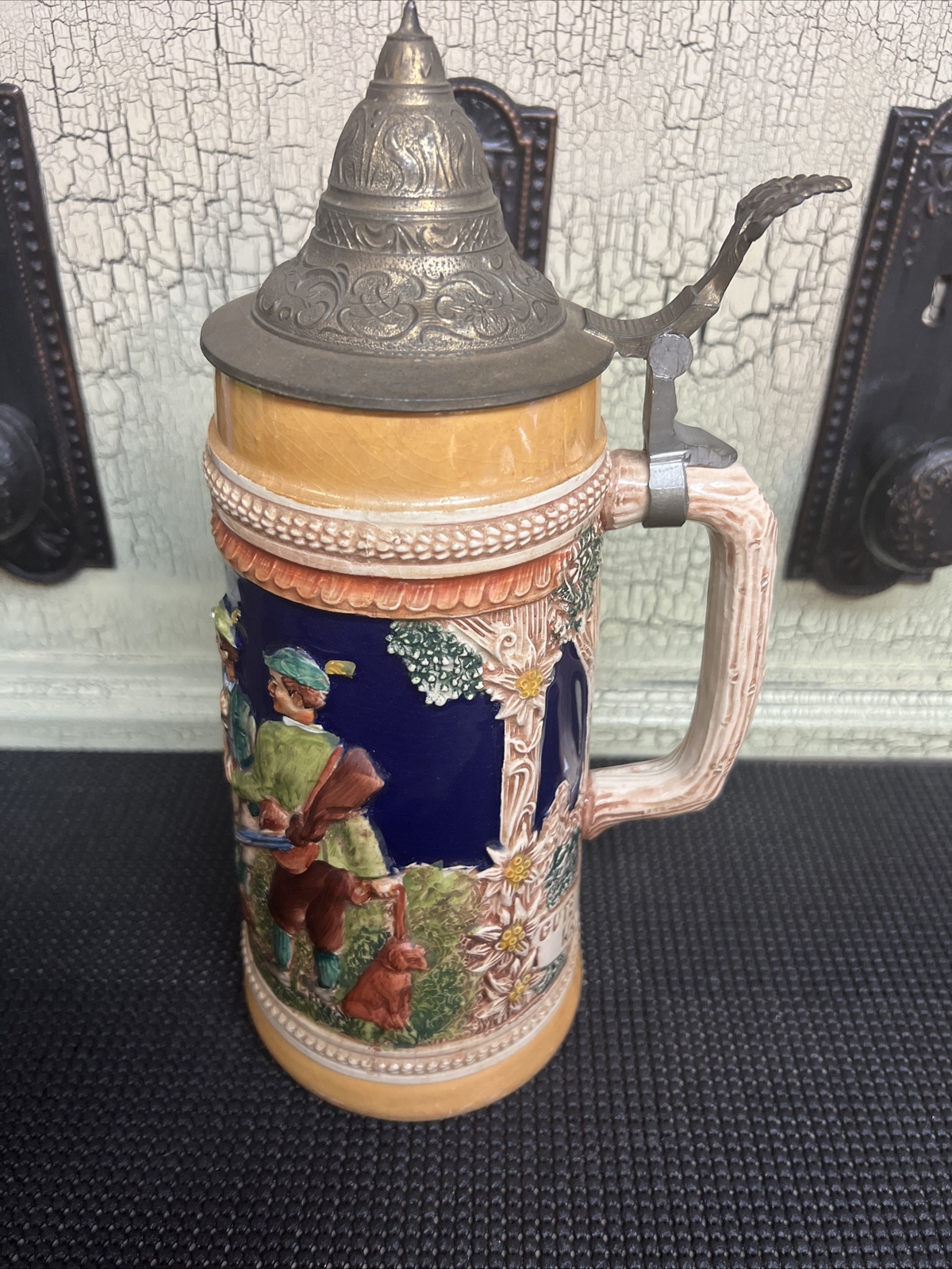 Vintage Gerz Lidded Stein ( W. Germany ) Gute Waid & Jagers Freud - 11\