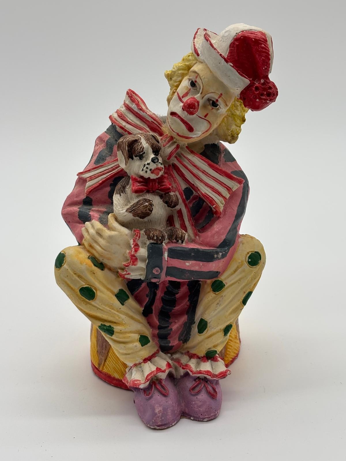 Young's Inc Clown With Puppy Dog Figurine Vintage Circus Hand Painted Collectibl