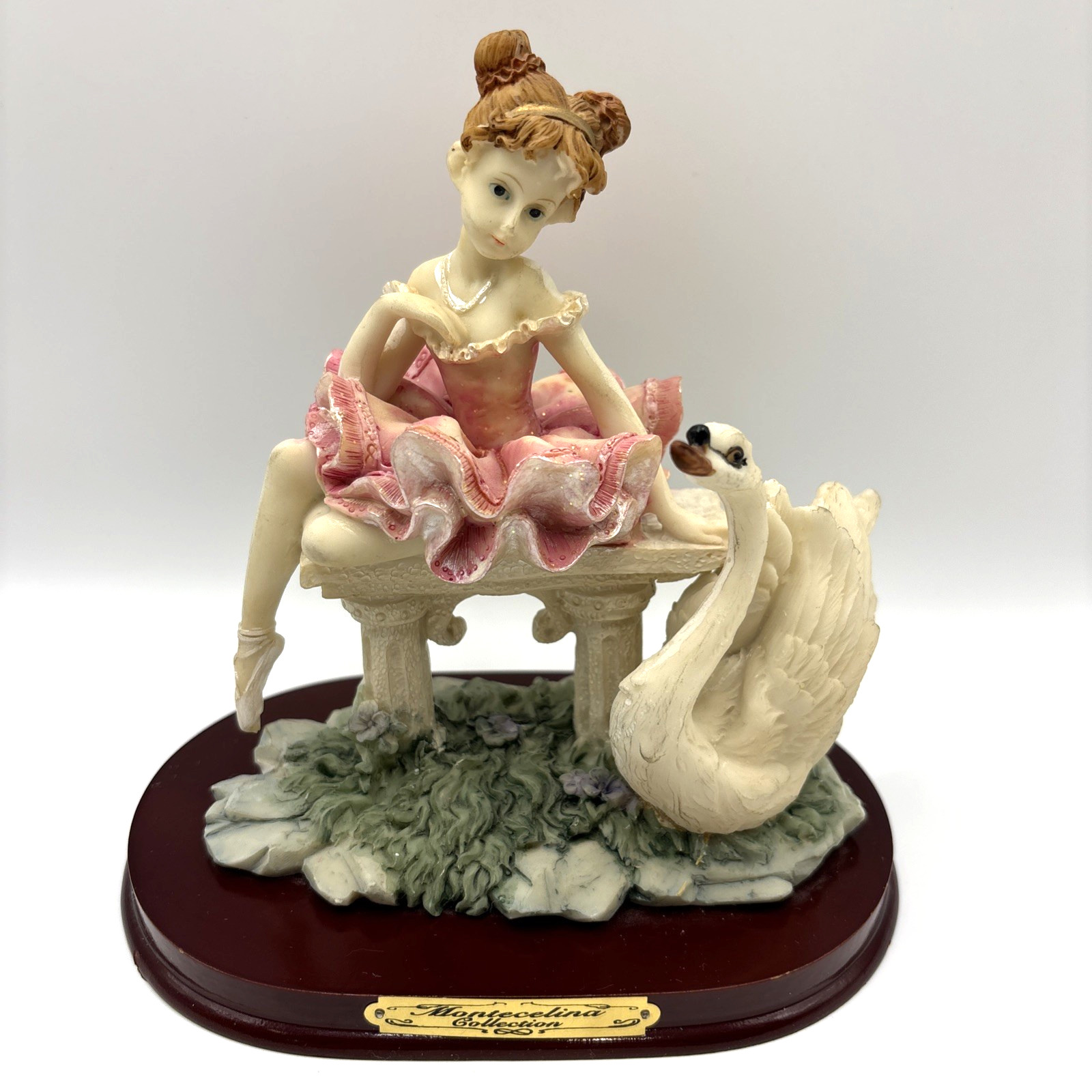 Vintage Montecelina Collection Ballerina Figure On Bench With Swan