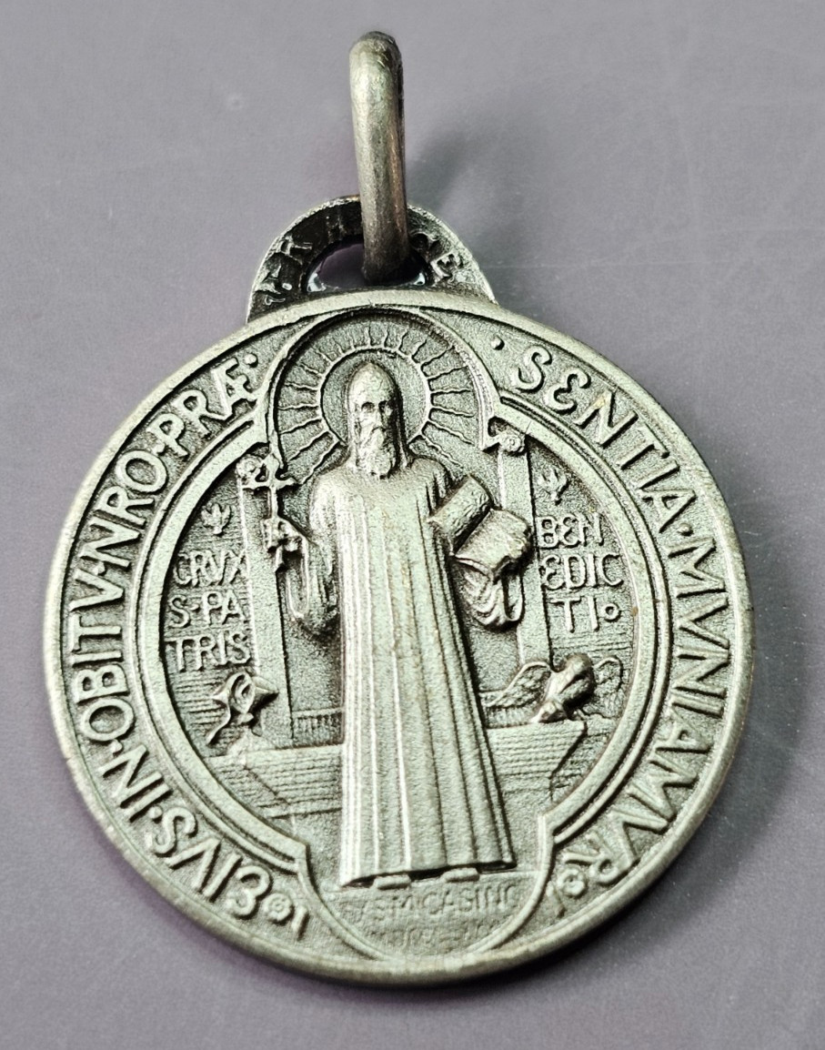 Vintage French St. Benedict Protector Medal Marked FRANCE