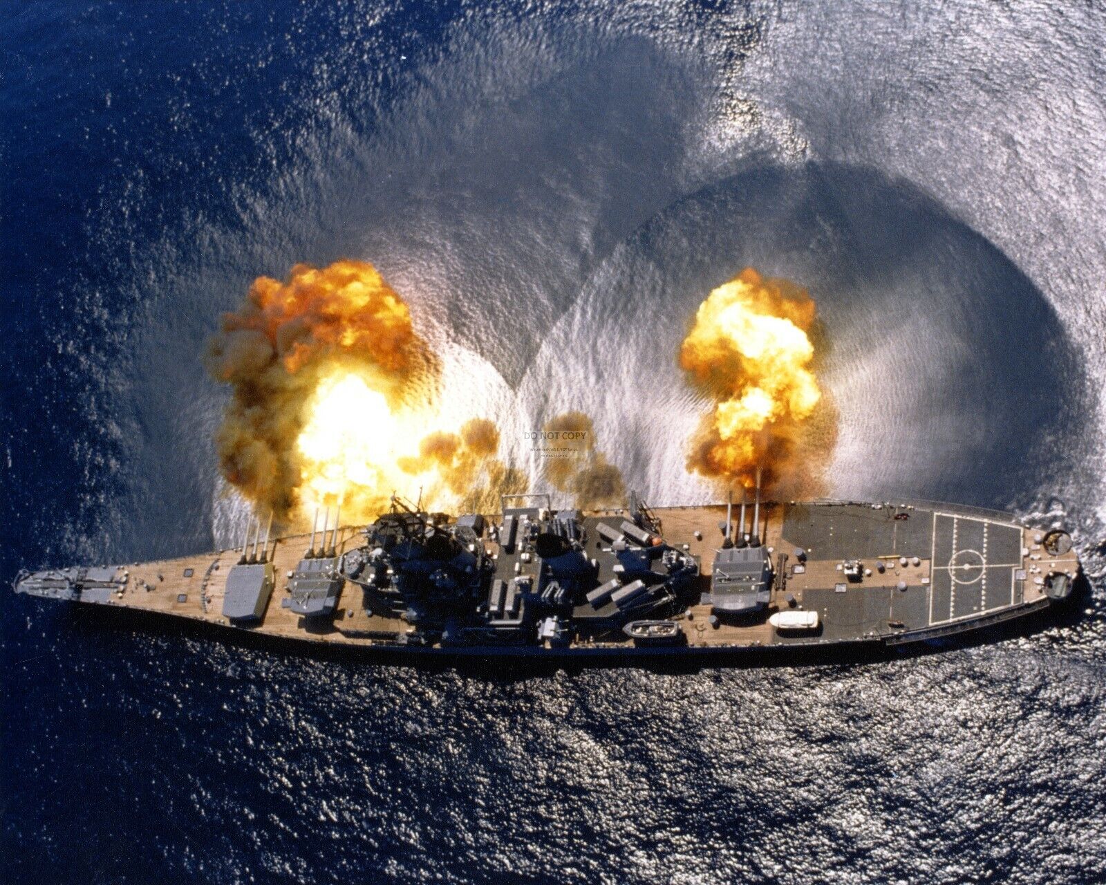 USS IOWA (BB-61) FIRES FULL BROADSIDE OF 9 GUNS FOR EXERCISE 8X10 PHOTO (OP-807)