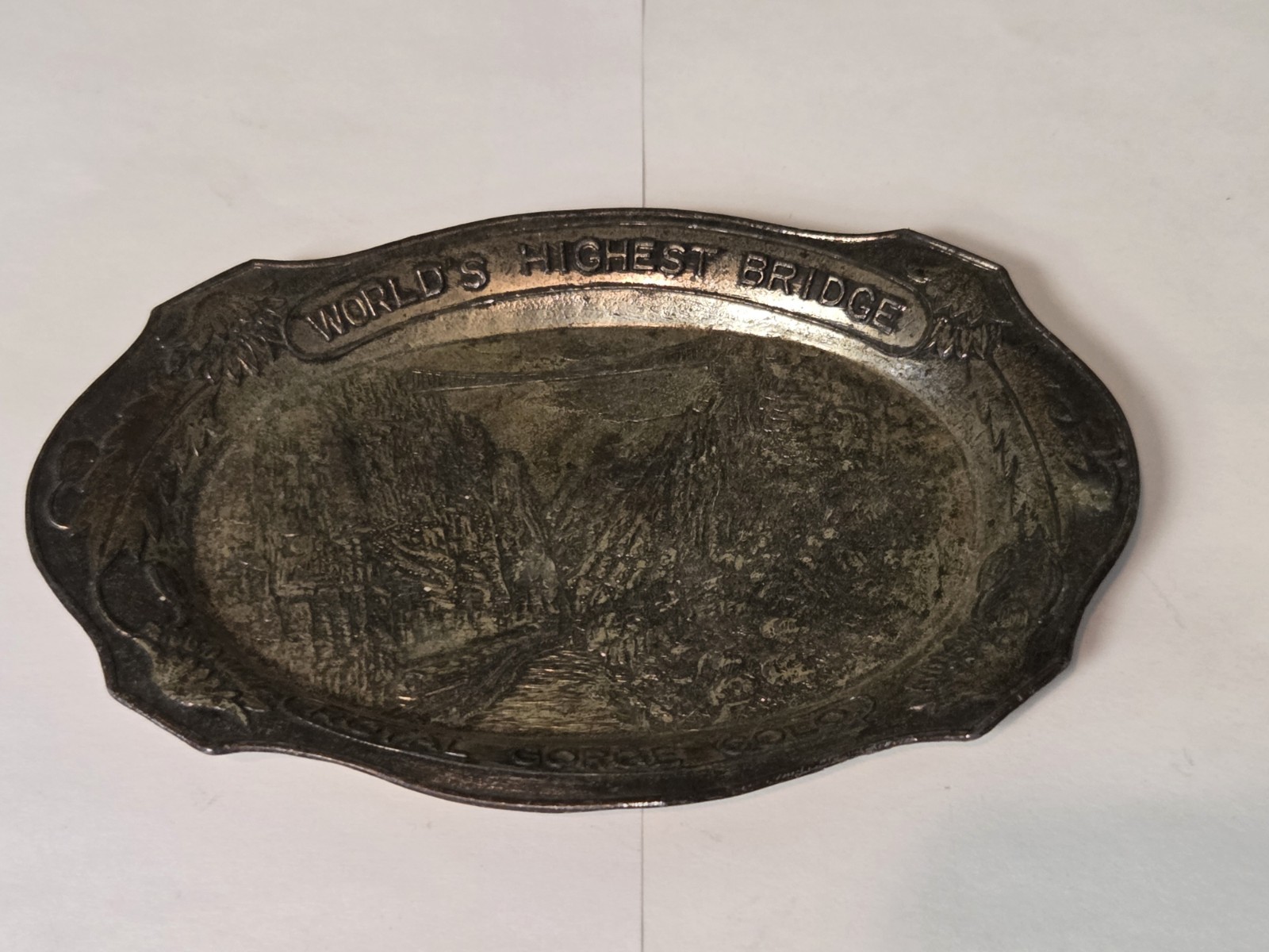 Occupied Japan Worlds Highest  Bridge Metal Souvenir Tray – ENCO Style 2T 388