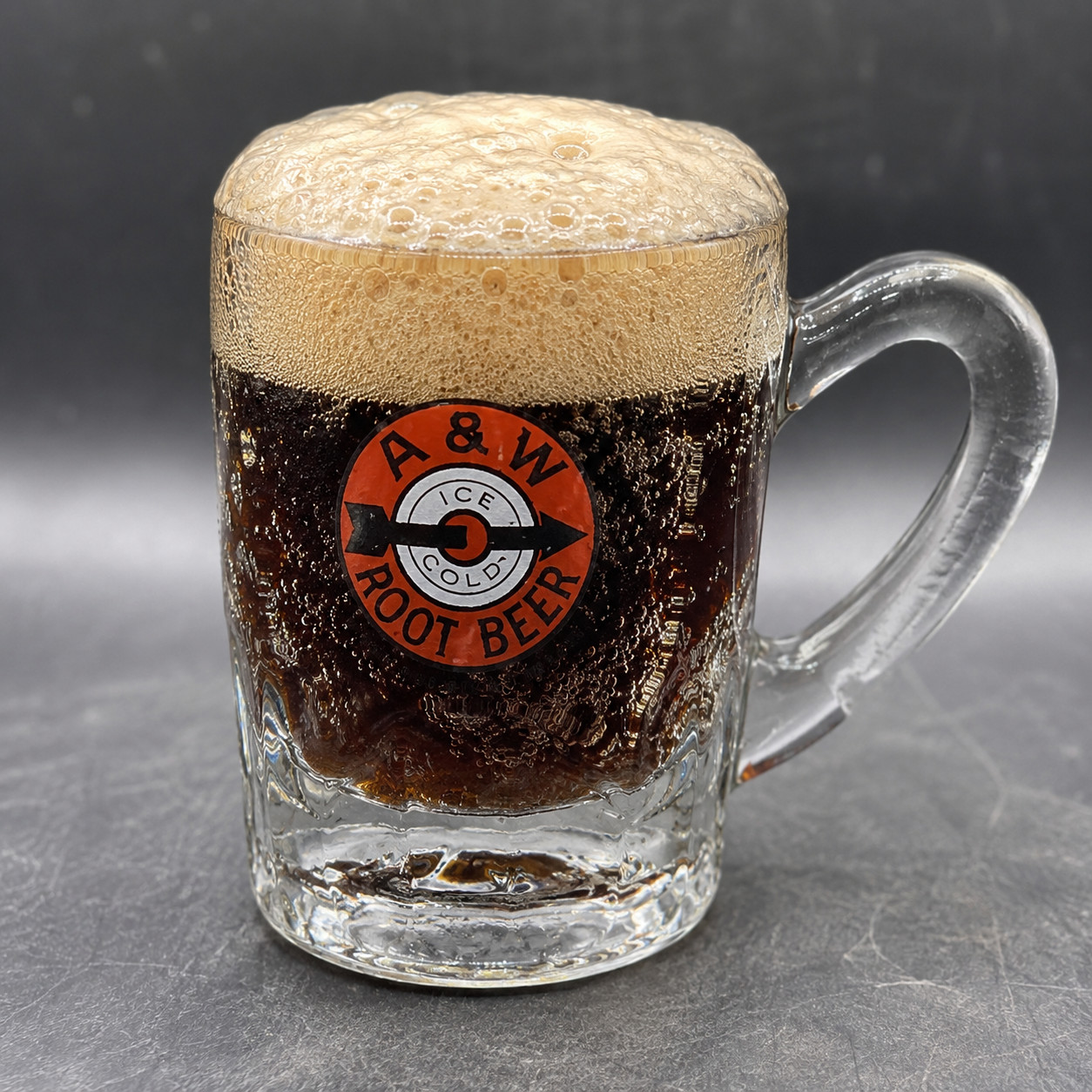 Vintage A&W Root Beer Mini Glass Mug Heavy Clear Glass Advertising Stein 4”