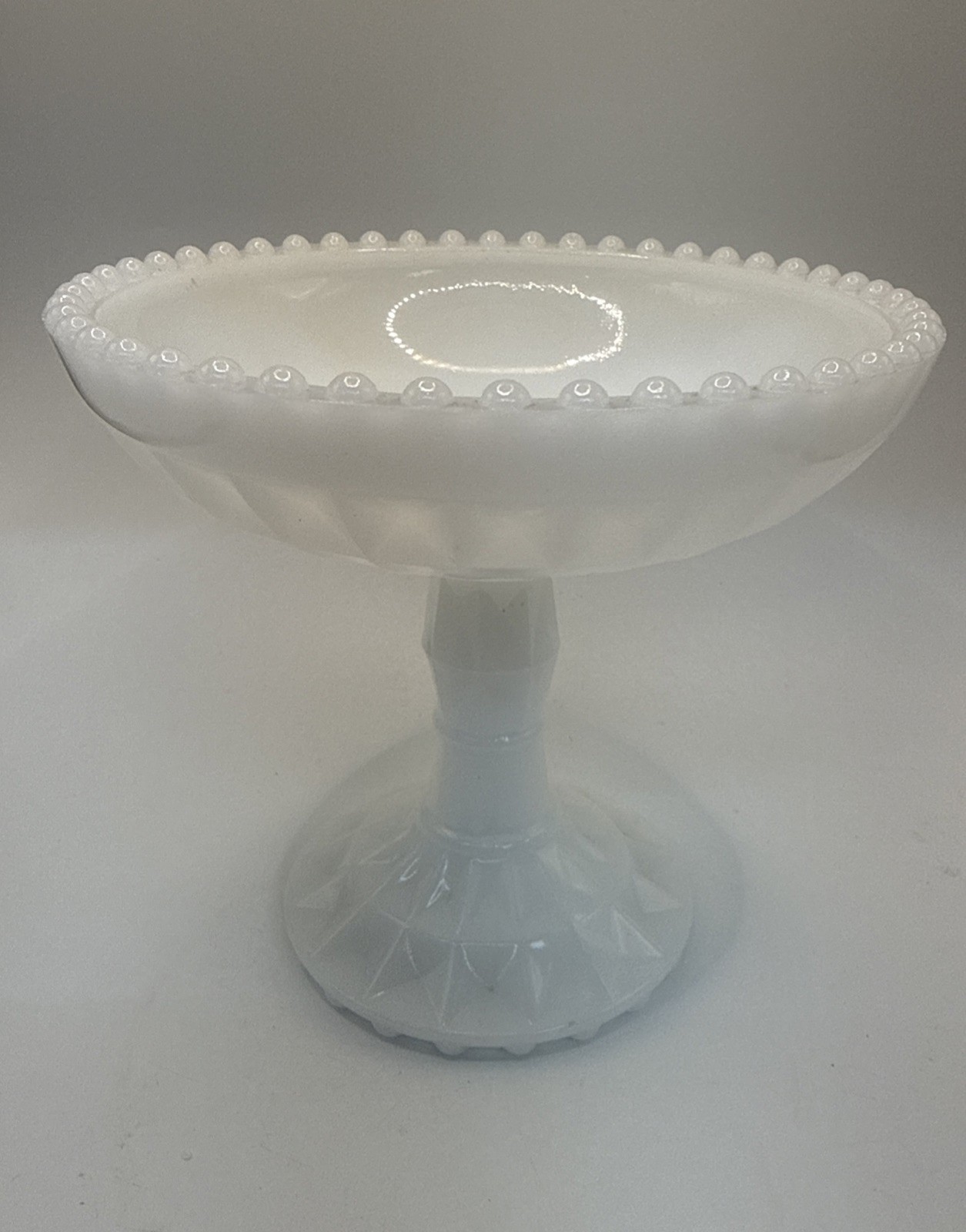 Vintage Jeannette Milk Glass Windsor Footed Bowl Pedestal Compote Candy Dish MCM
