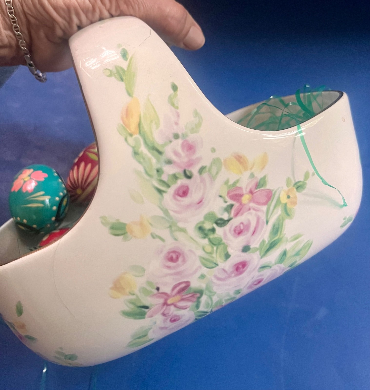 Teleflora Easter Spring White Porcelain Basket Floral Gold Trim 6½\