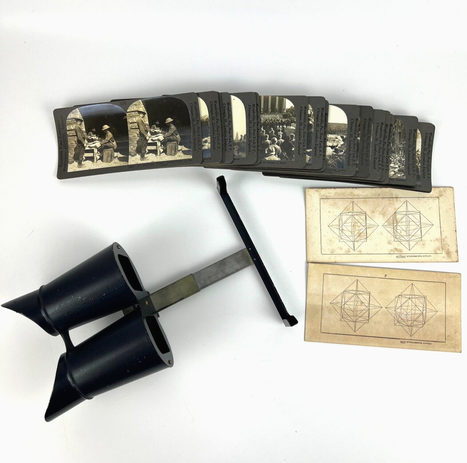 Antique Keystone View Co. Stereoscope w/ 20 WWI Stereograph Real Photos ca 1920