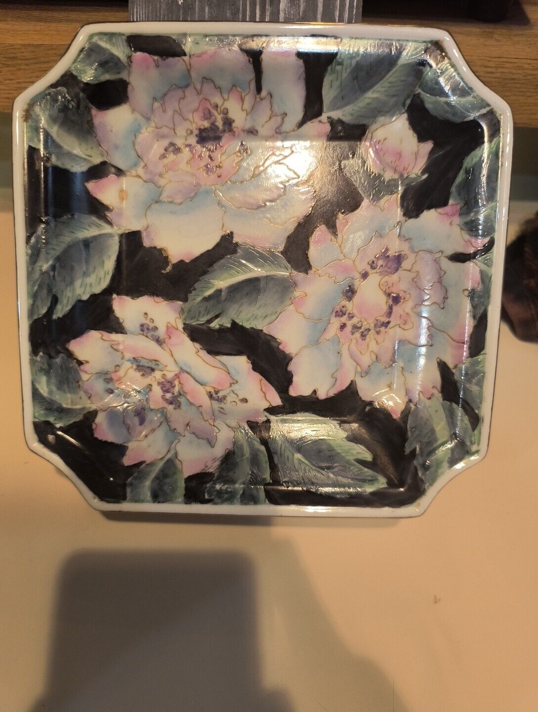Vintage Pair of Macau Porcelain Decorative Plate Square Floral Art Pink China 8”