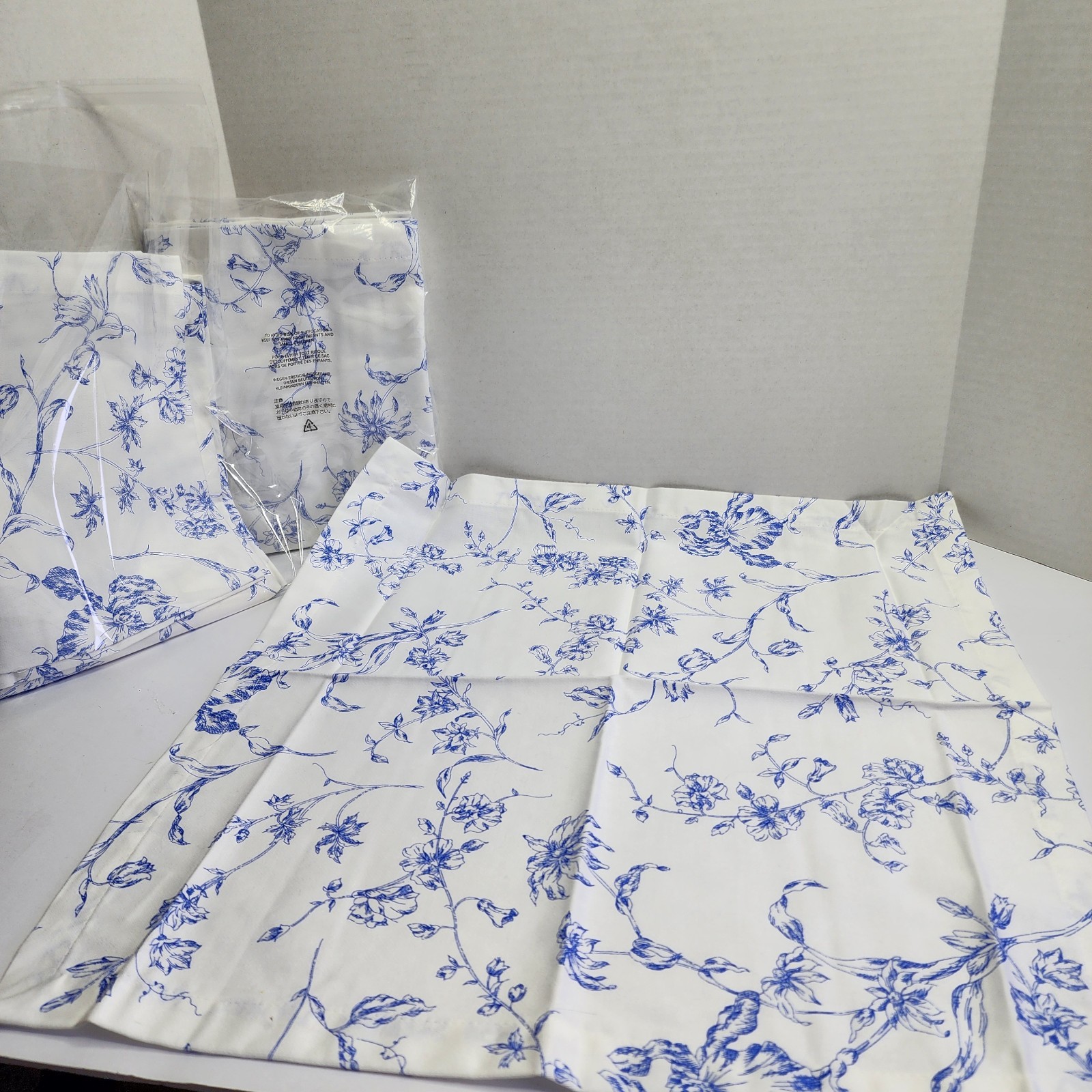 Vintage Coming Home Lands End Blue Floral Cloth Napkins Set of 8 Brazil Cotton
