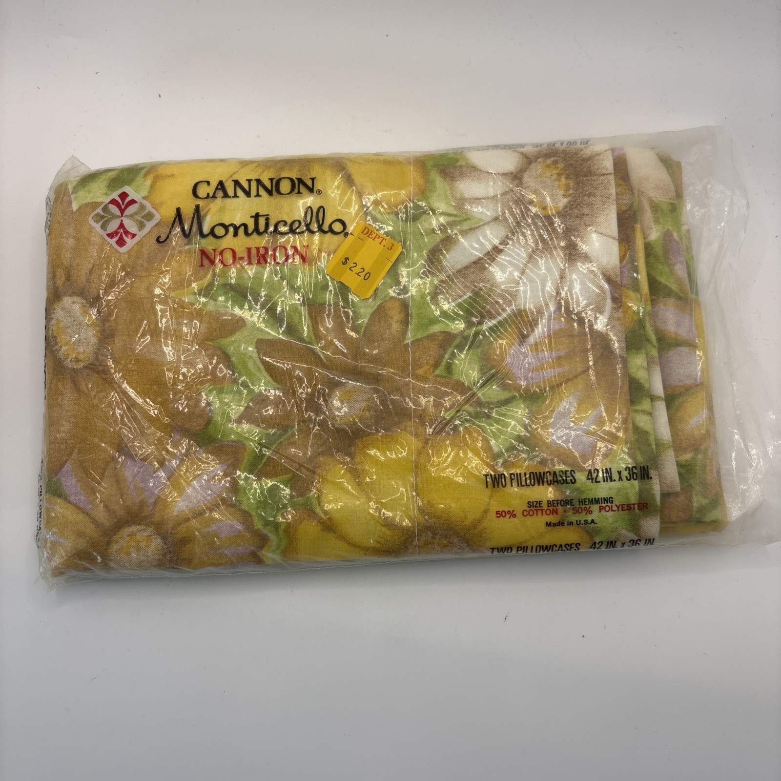 Vtg Cannon Monticello No Iron Pillowcases Mod Floral Hippie Boho NOS Sunny Daisy