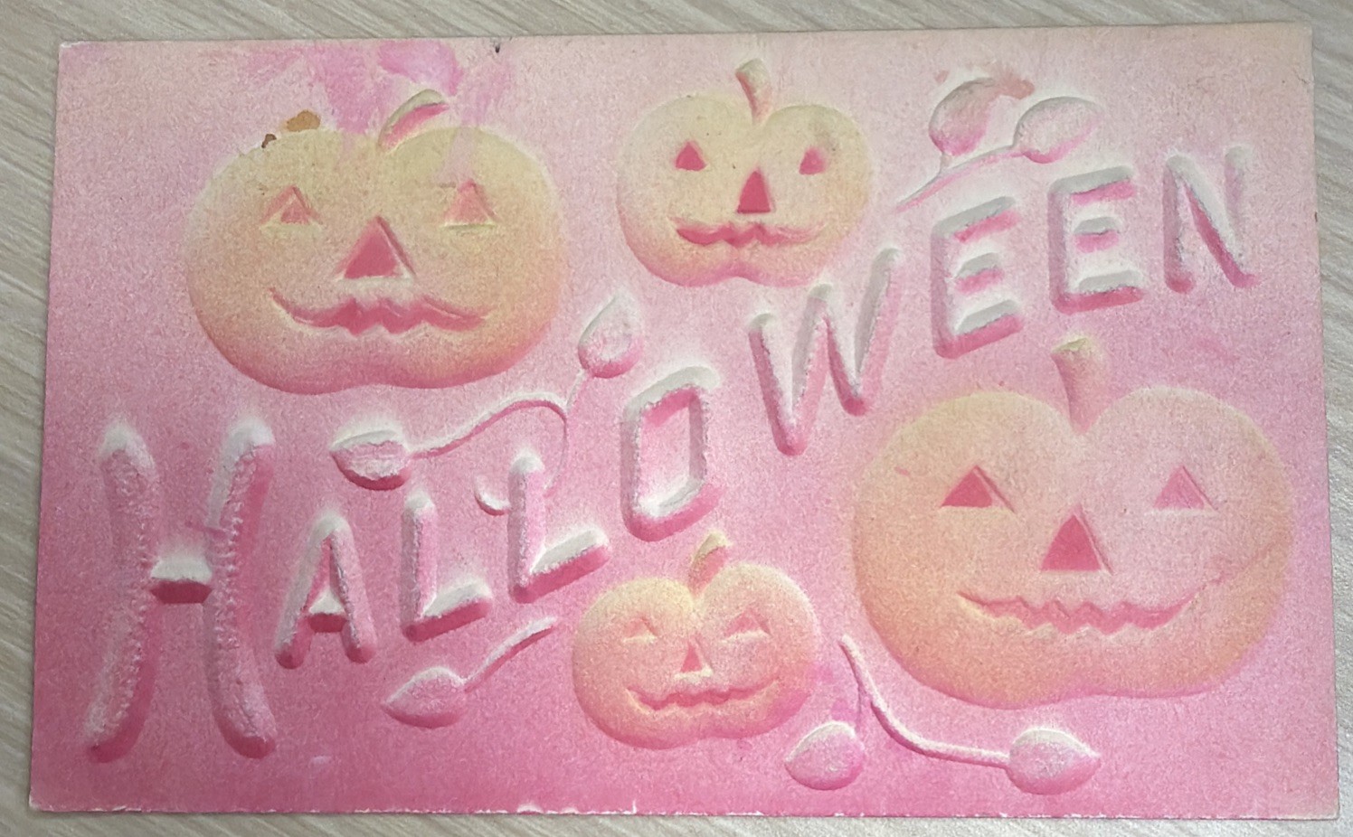 Antique/Vintage HALLOWEEN HEAVILY EMBOSSED PC ~ 4 JACK-O'-LANTERNS ~1909