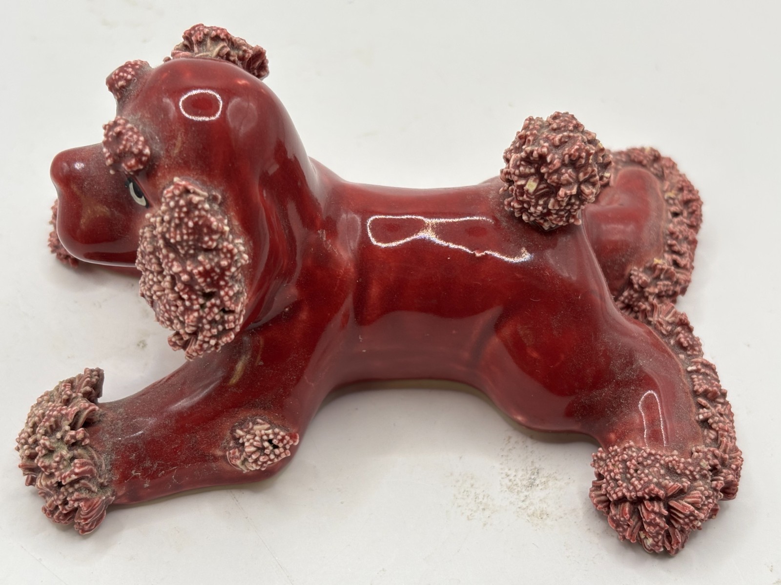 Vintage Spaghetti-Style Poodle or Spaniel Figurine 1950\'s Maroon