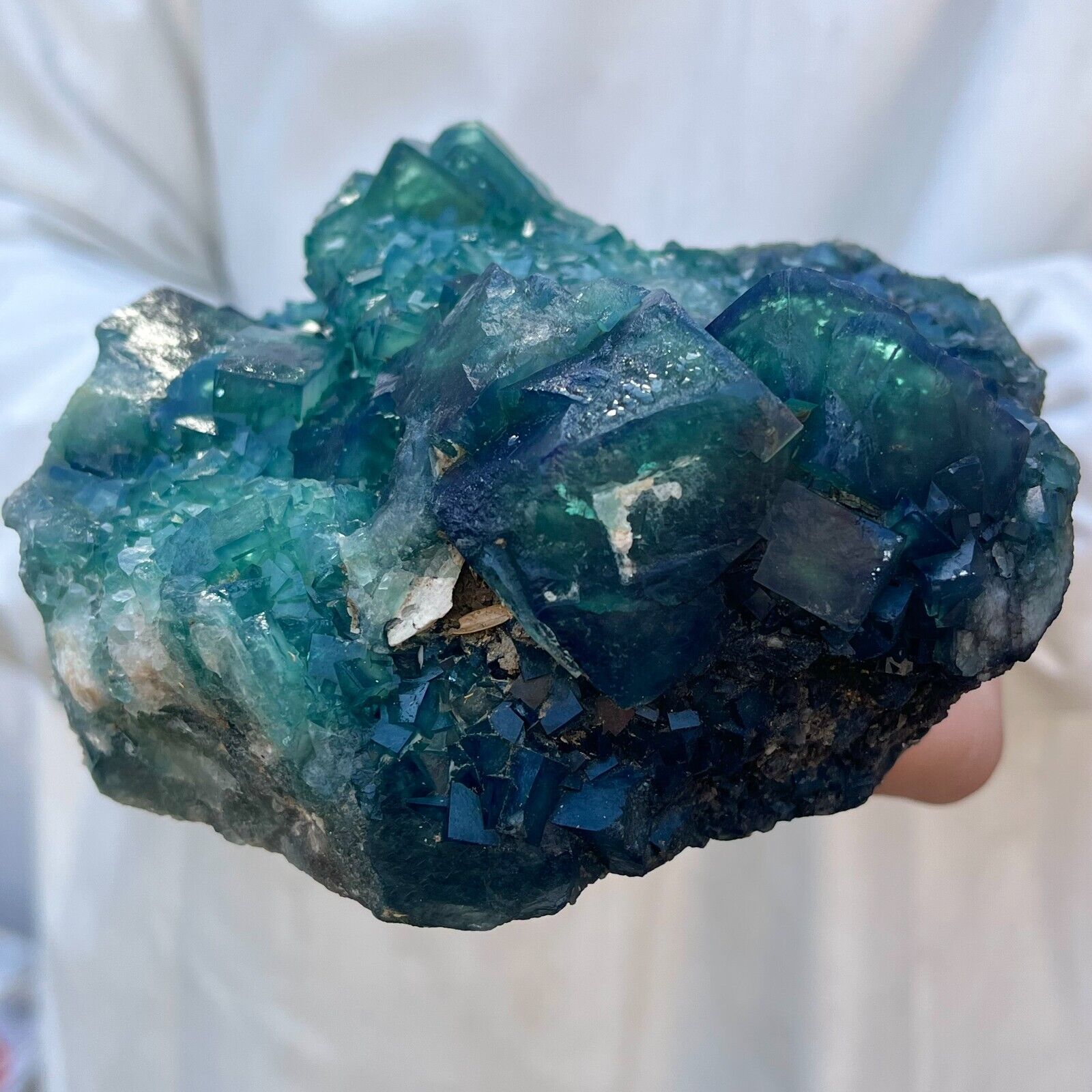 3.4lb Large NATURAL Green Cube FLUORITE Quartz Crystal Cluster Mineral Specimen