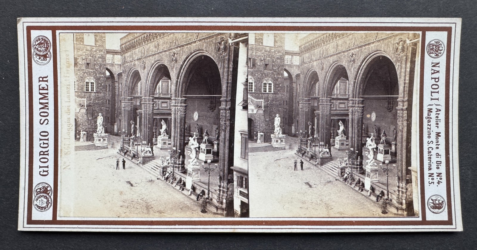 Stereoscopic view of the Loggia dei Lanzi in Florence by Sommer, circa 1870