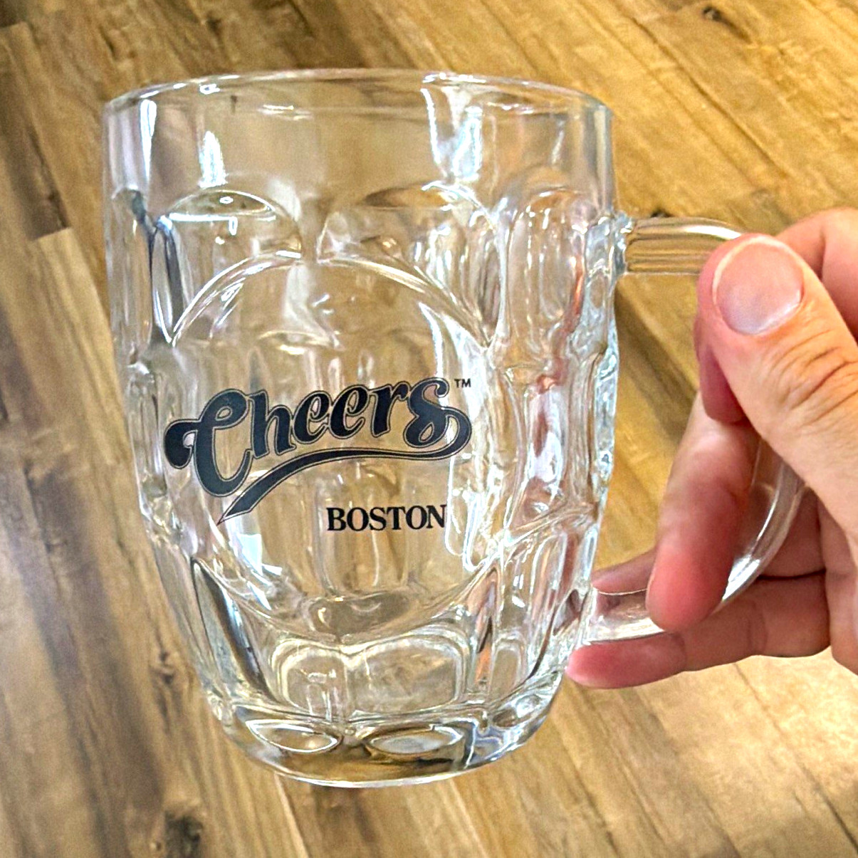 Cheers Boston 16-20oz Clear Glass Beer Mug, Embossed Tapered w/ Handle
