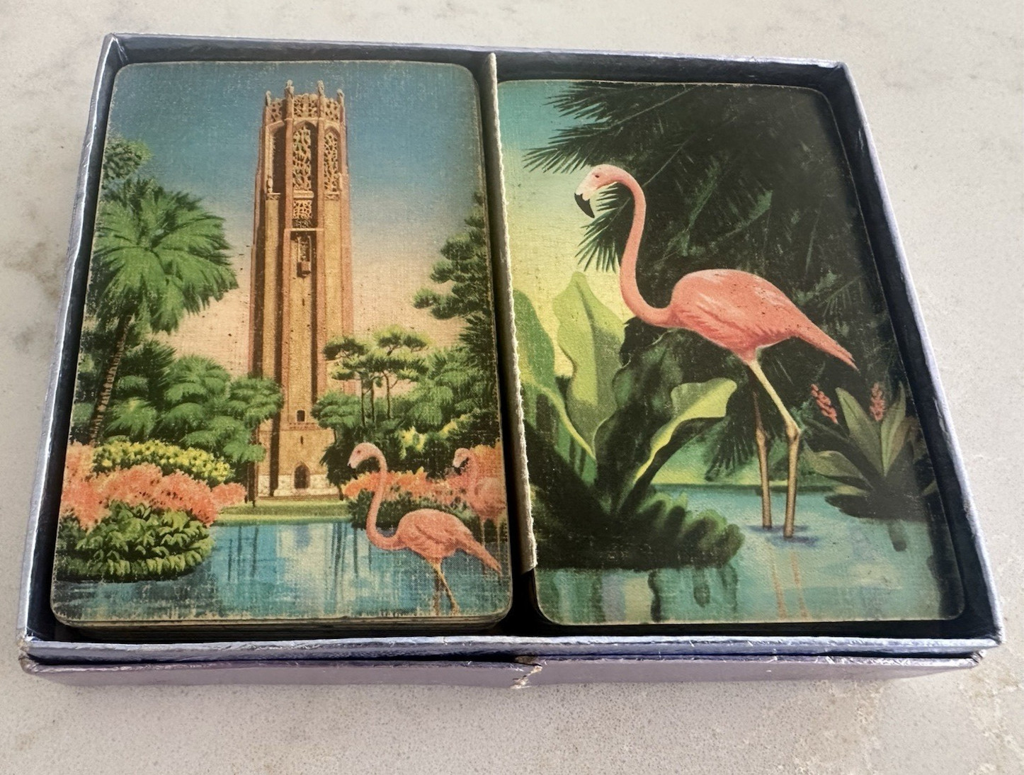 2 - Vintage Bridge Playing Cards FLAMINGOS TROPICAL FLORIDA 2 - Complete Sets