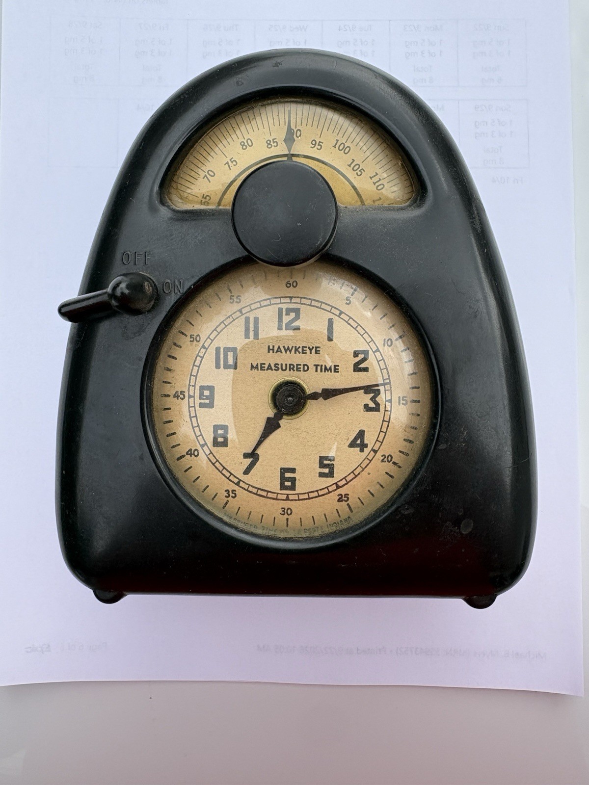 Vintage Hawkeye Measured Time Kitchen Clock Timer Bakelite Art Deco 1932