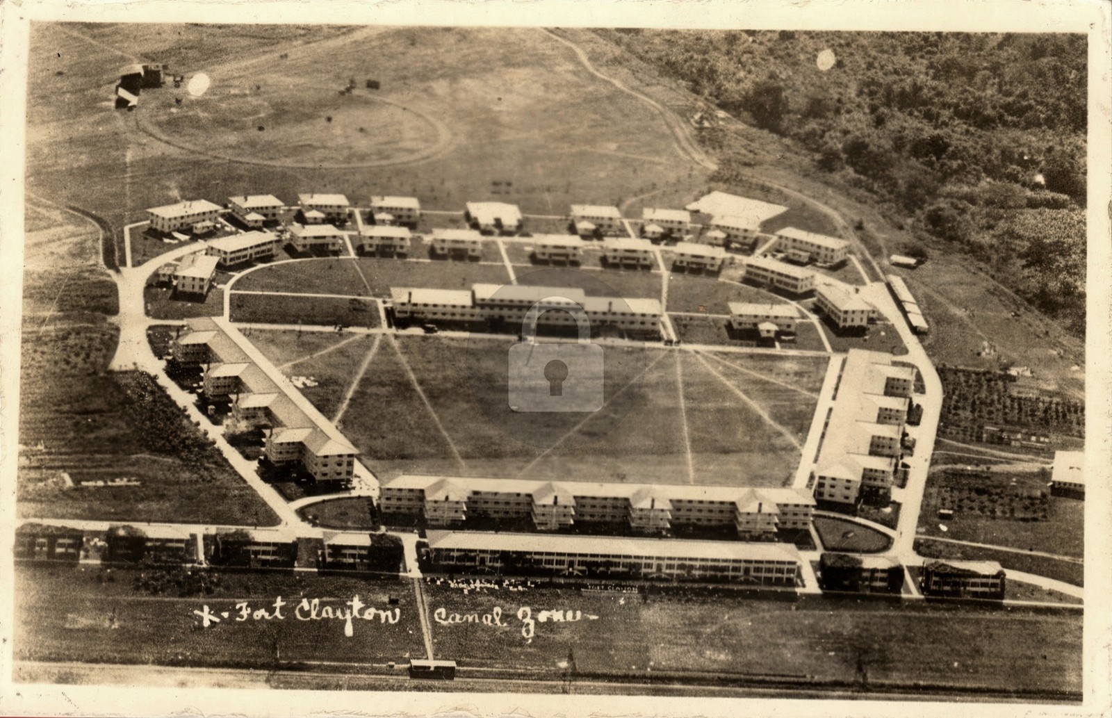 1920\'s Fort Clayton Panama Canal Zone Military Aerial RPPC Photo Postcard COPY