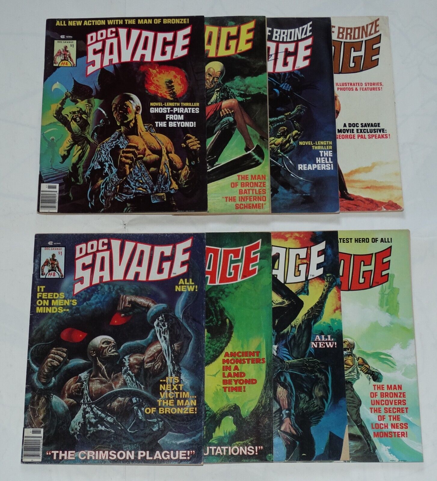 Doc Savage Vintage Magazine Lot #1-8, Issue #2 Signed Marv Wolfman 1975 Marvel