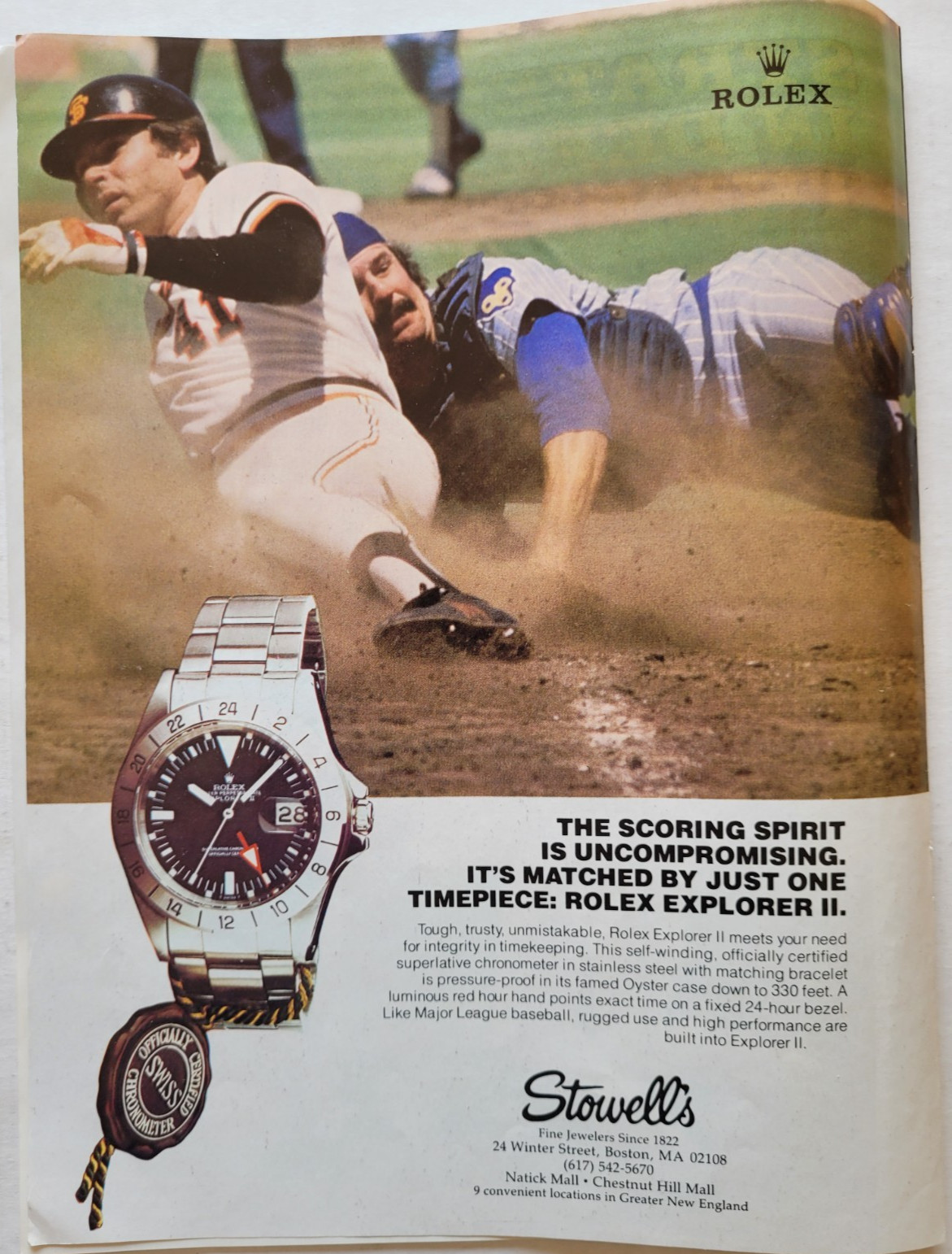 VINTAGE ROLEX EXPLORER II ORIGINAL WATCH AD RARE MLB SCORING SPIRIT EXCELLENT