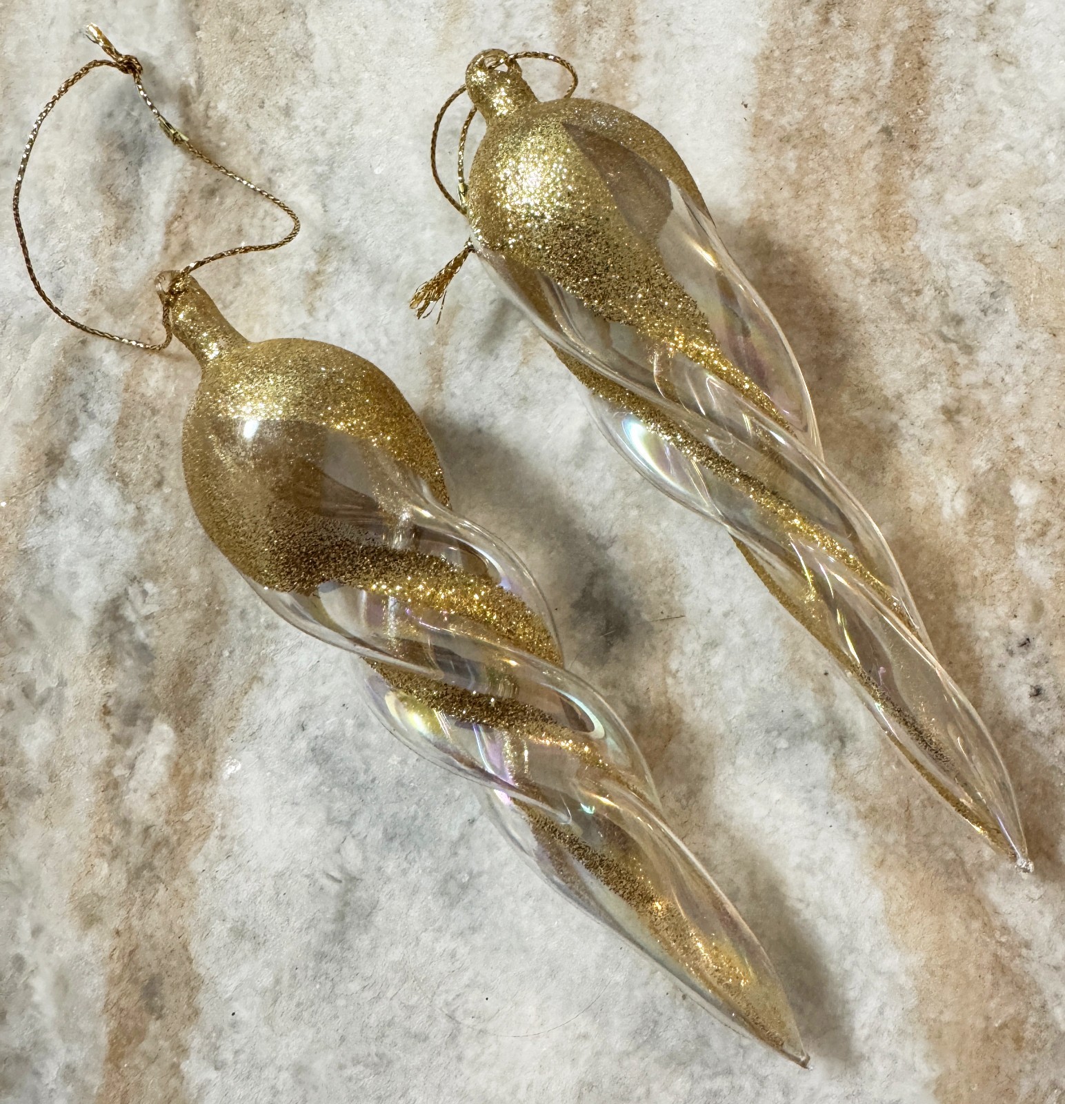 Vtg Pacific Rim Glass Twisted Glitter Icicles Christmas Ornaments 6.25 Vtg Pacific Rim Glass Twisted Glitter Icicles Christmas Ornaments 6.25