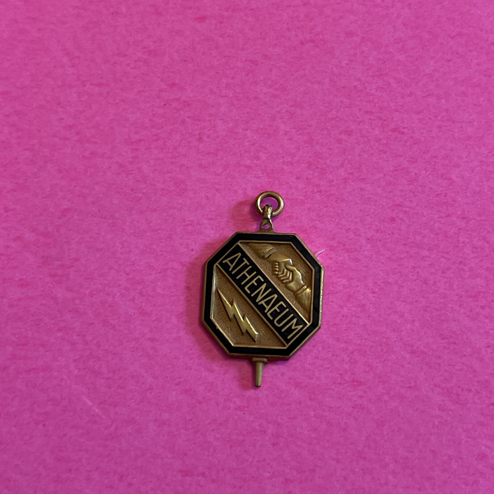 Rare Vintage Athenaeum pin medal pendant   Fireman ? Military ?