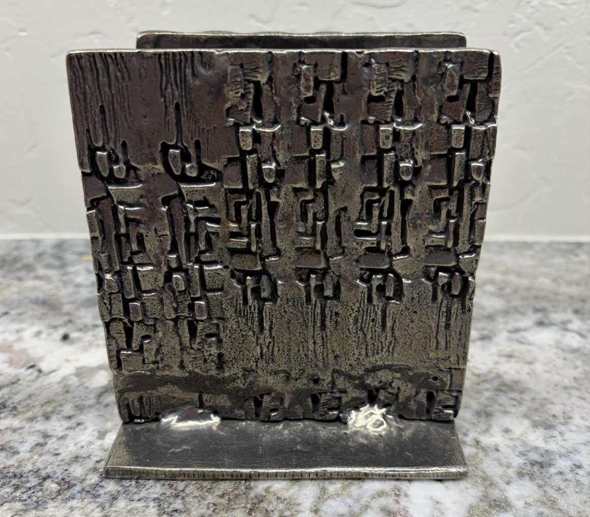 Vintage Patrick Meyer Pewter Napkin Holder Brutalist Modernist Signed MCM