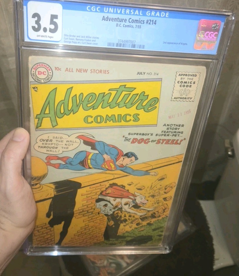 Adventure Comics #214 CGC 3.5 Key 2nd Appearance Krypto App 1955 Silver Age OWP